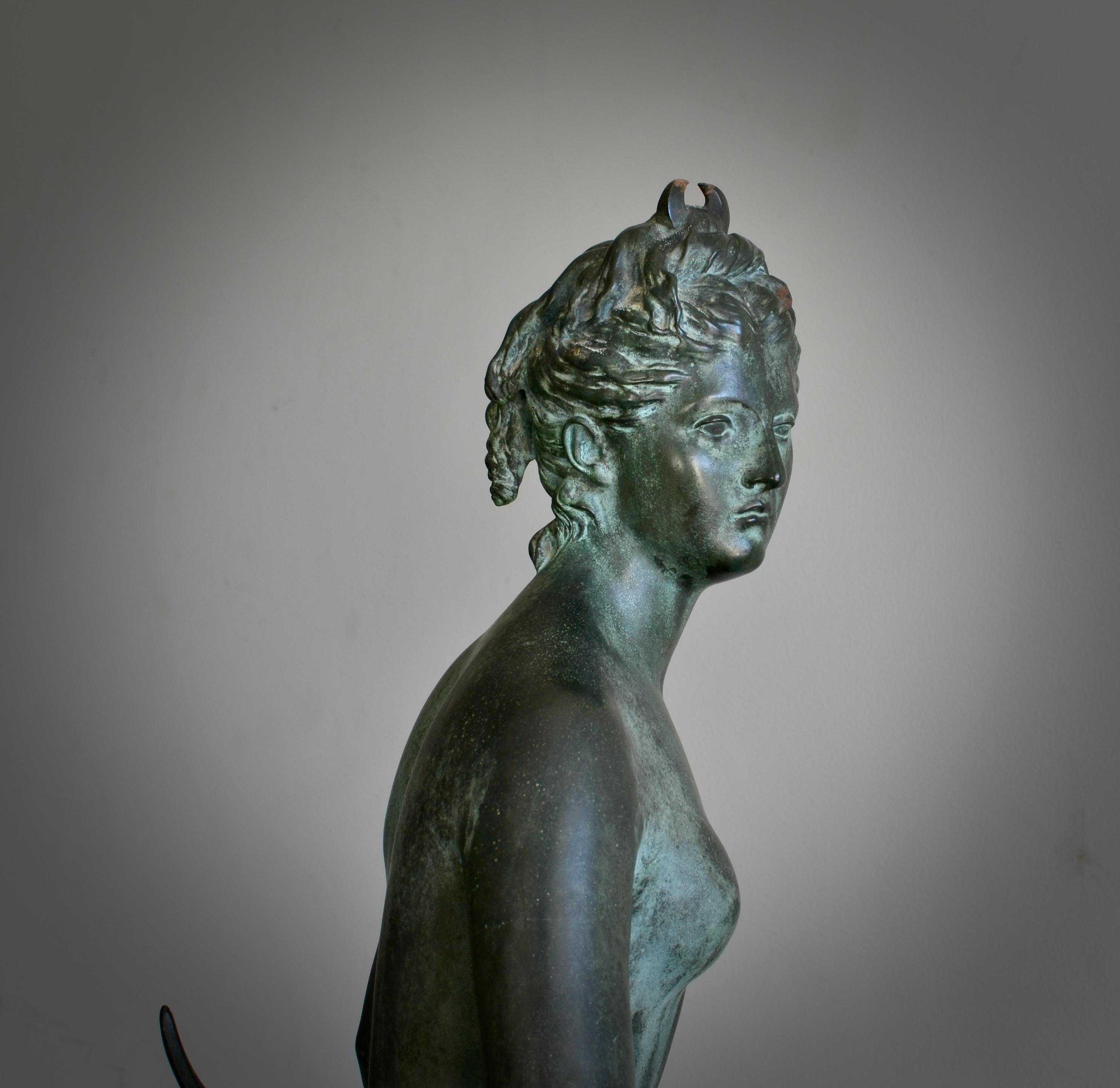 19th Century Verdigris Bronze Sculpture of Diana the Huntress After Houdon 8