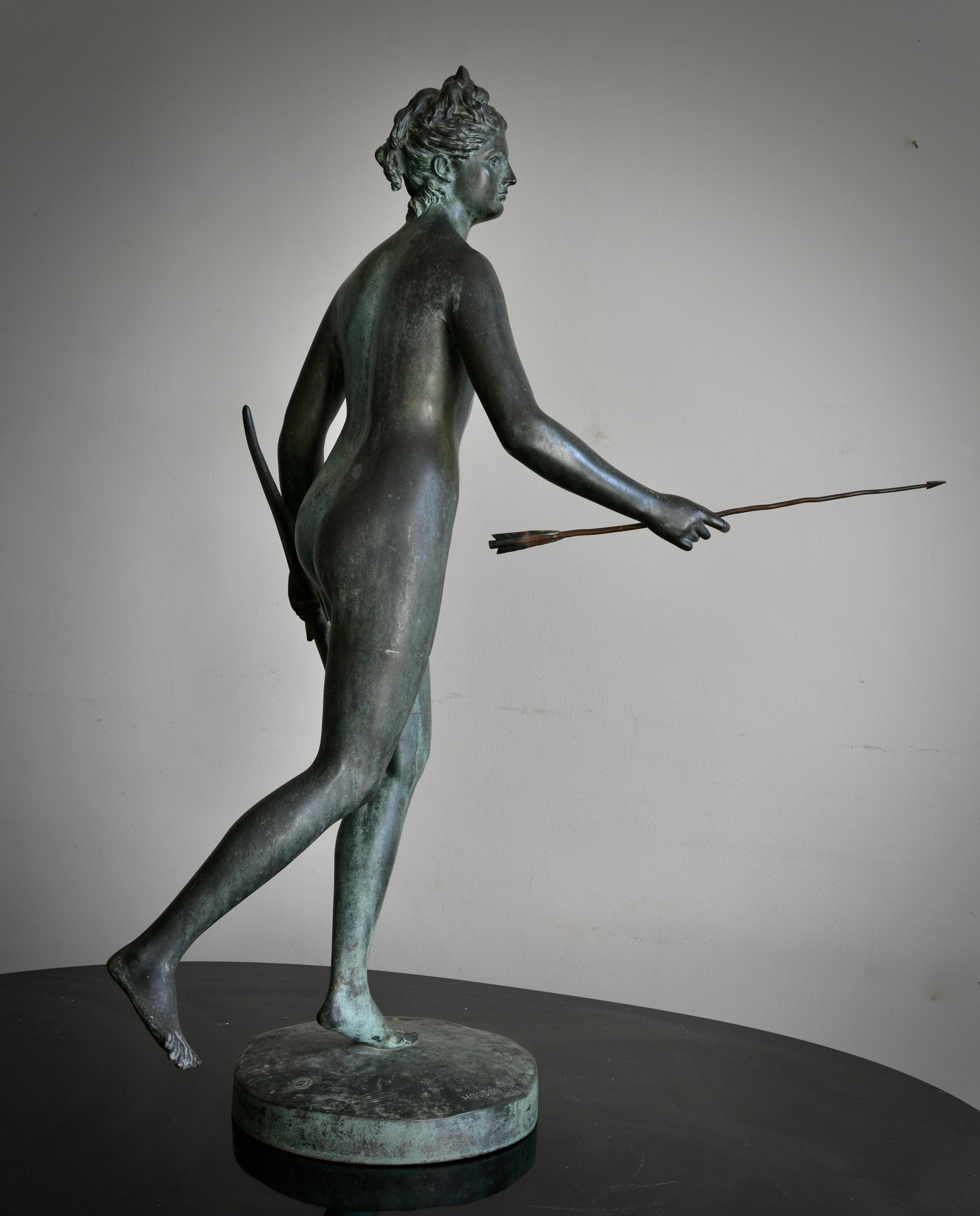 19th Century Verdigris Bronze Sculpture of Diana the Huntress After Houdon 11