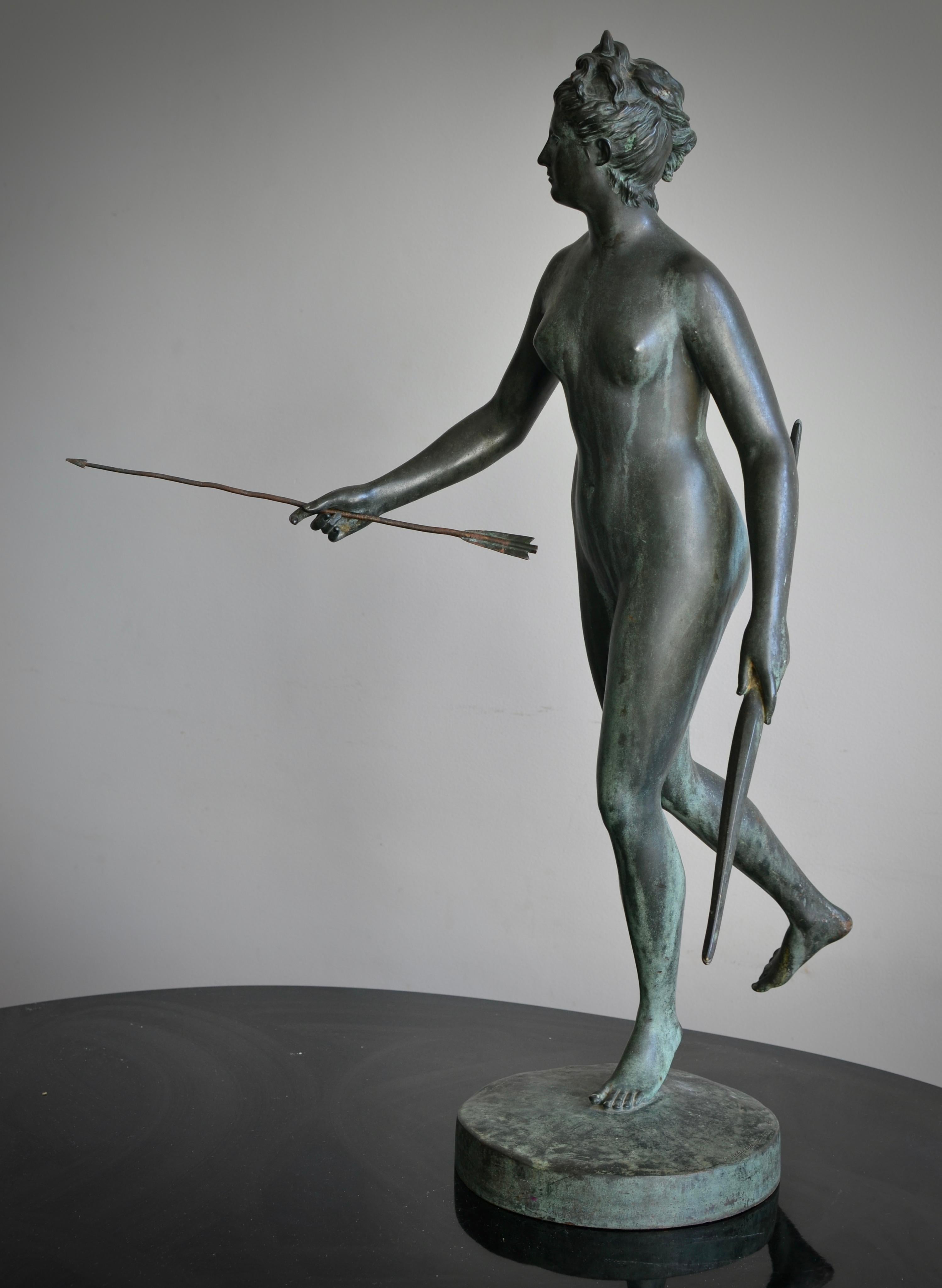 19th Century Verdigris Bronze Sculpture of Diana the Huntress After Houdon 12