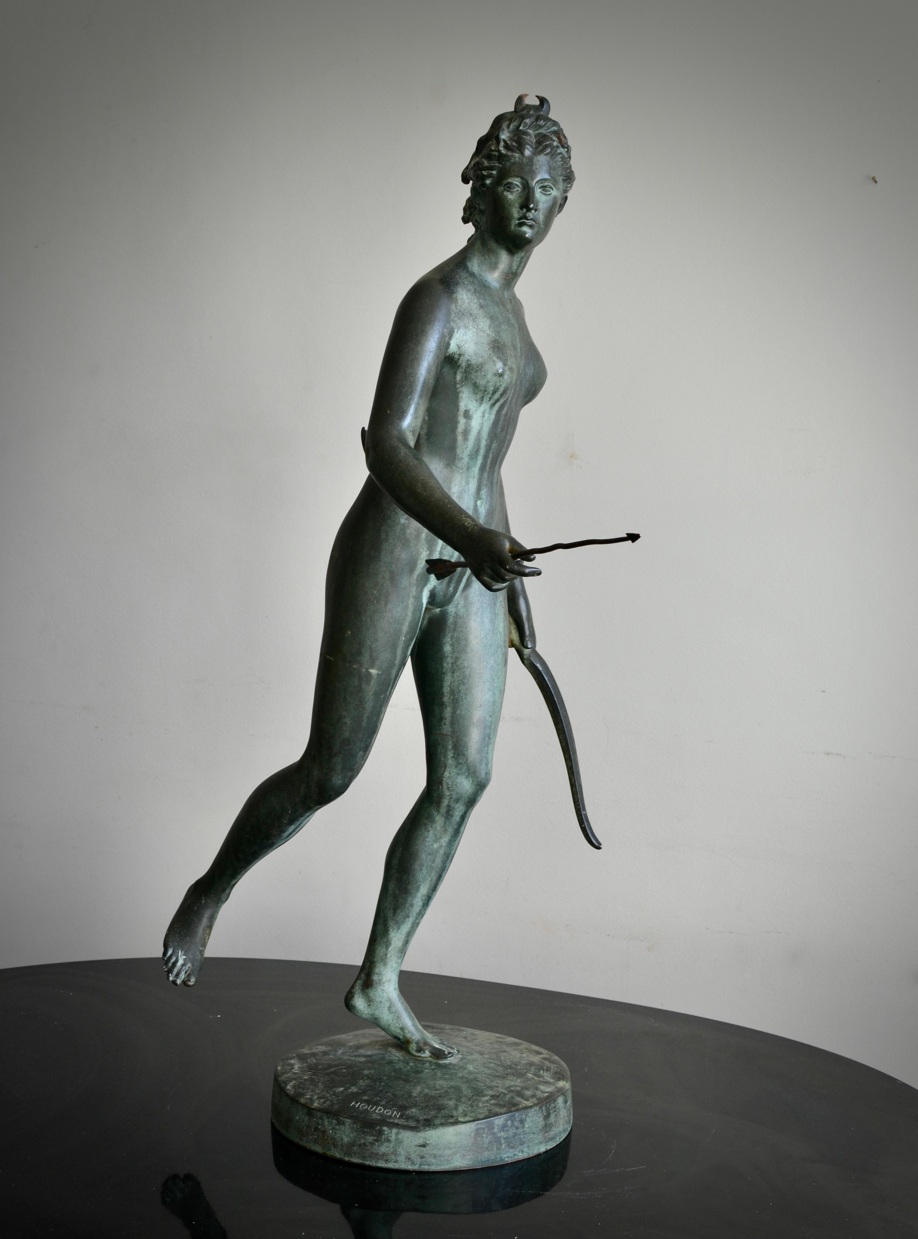 19th Century Verdigris Bronze Sculpture of Diana the Huntress After Houdon 13