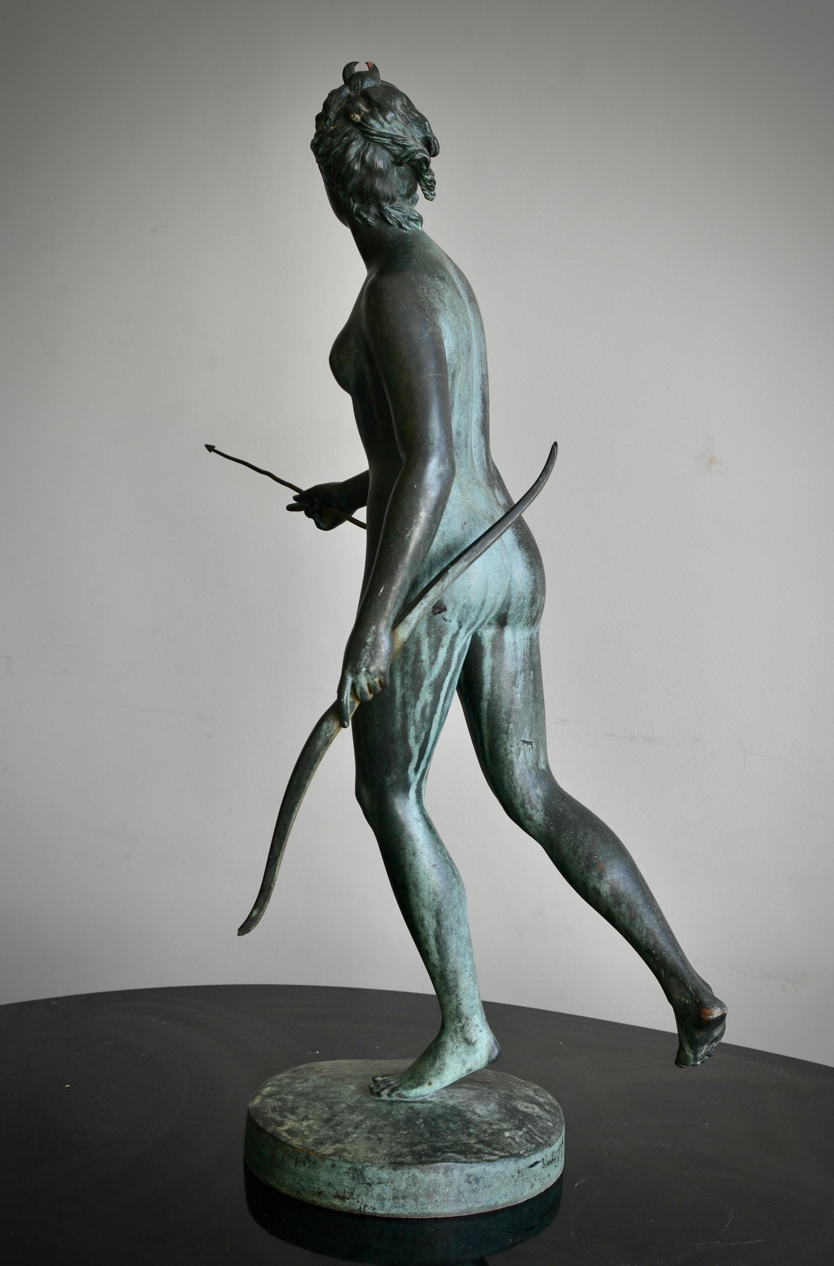 19th Century Verdigris Bronze Sculpture of Diana the Huntress After Houdon In Good Condition In Stockholm, SE