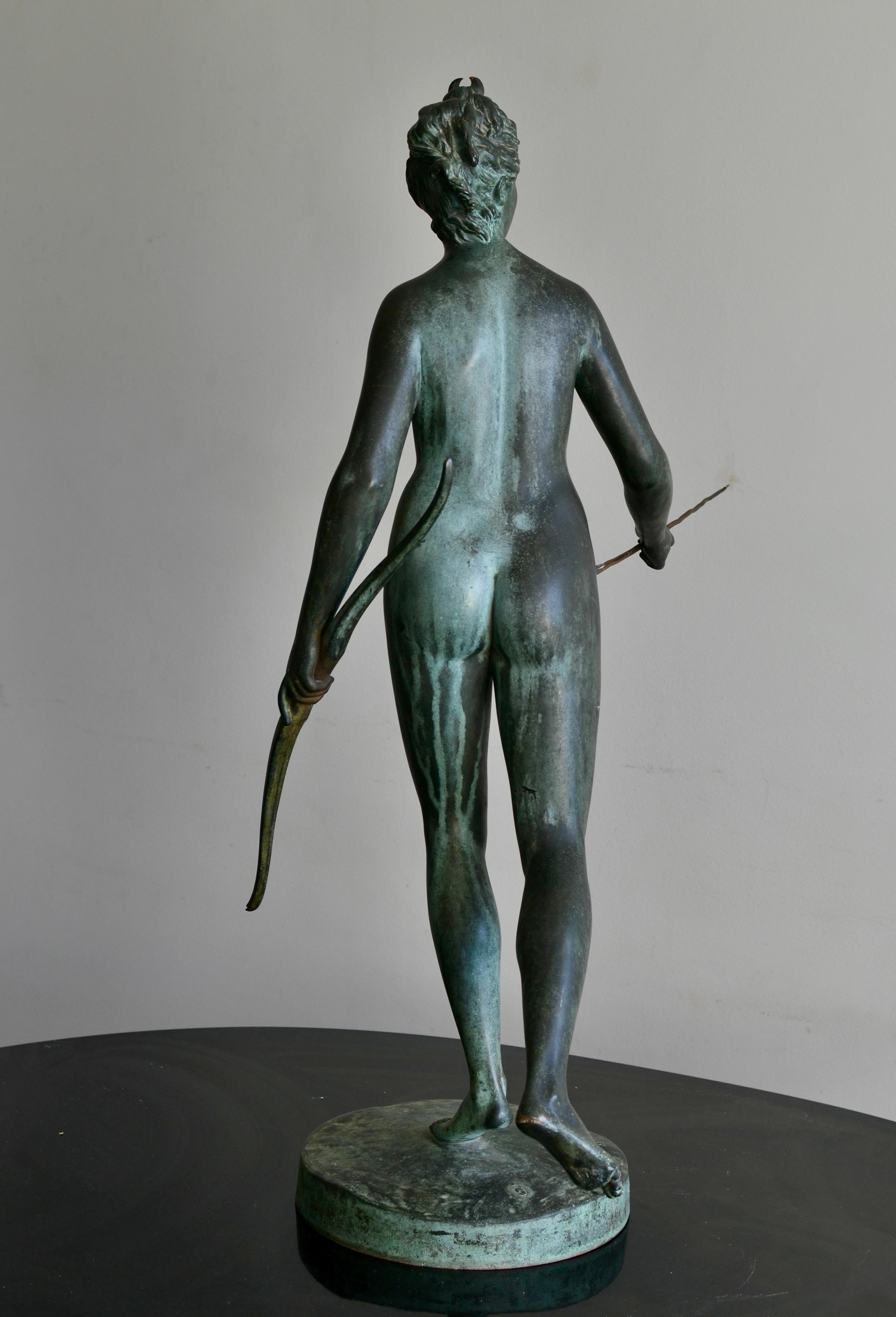 19th Century Verdigris Bronze Sculpture of Diana the Huntress After Houdon 1