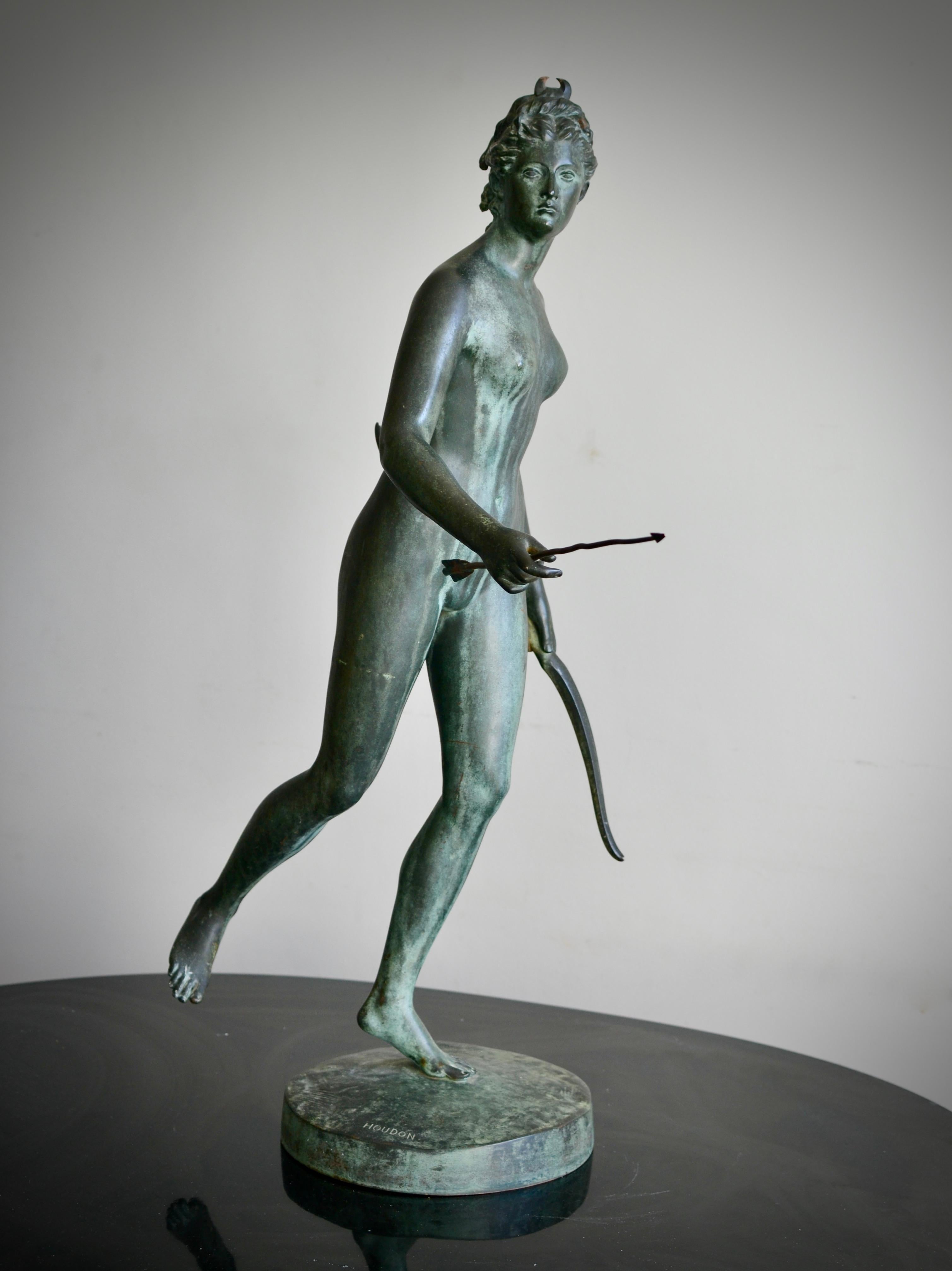19th Century Verdigris Bronze Sculpture of Diana the Huntress After Houdon 3
