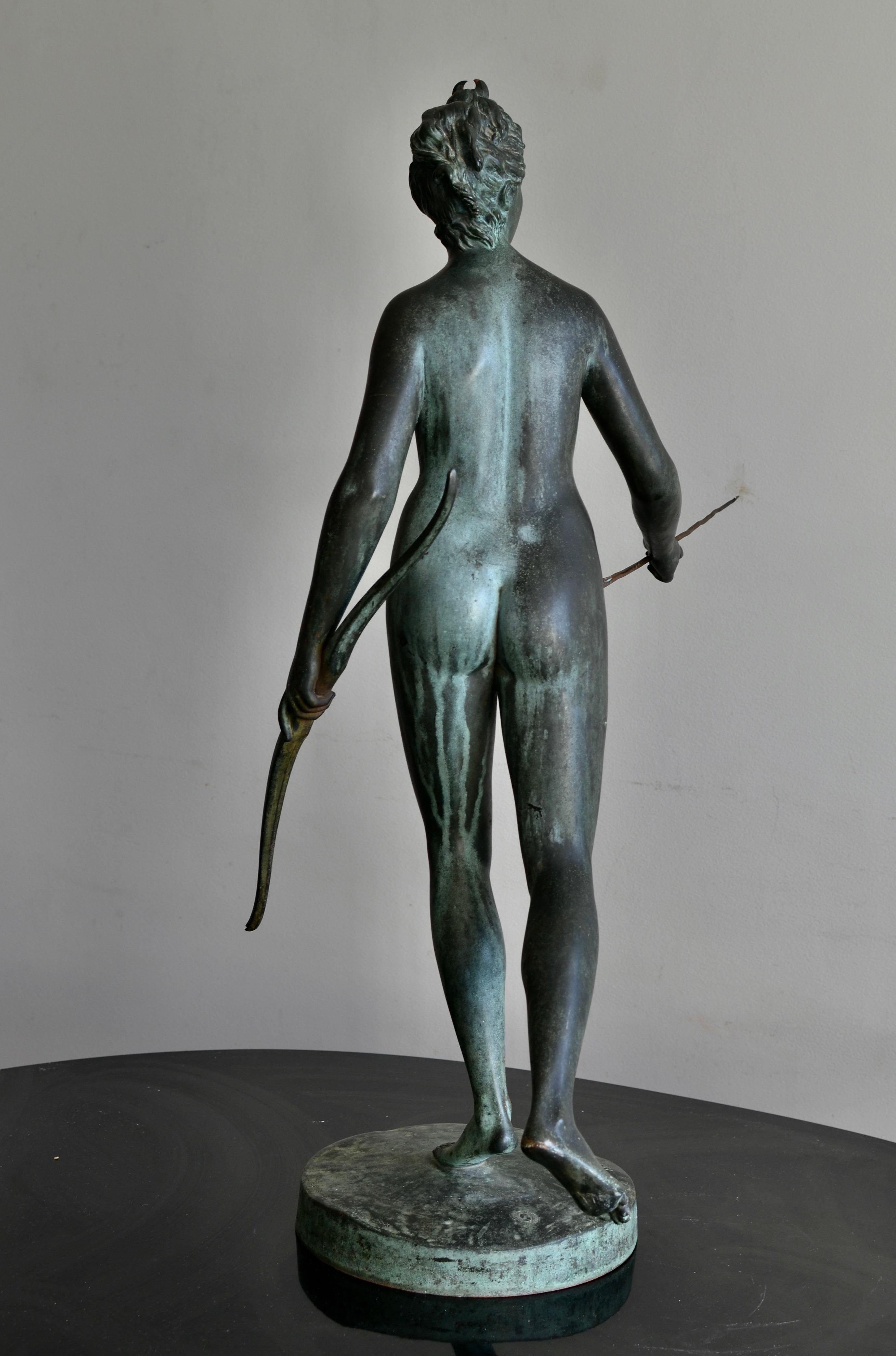 19th Century Verdigris Bronze Sculpture of Diana the Huntress After Houdon 4