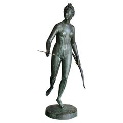 19th Century Verdigris Bronze Sculpture of Diana the Huntress After Houdon