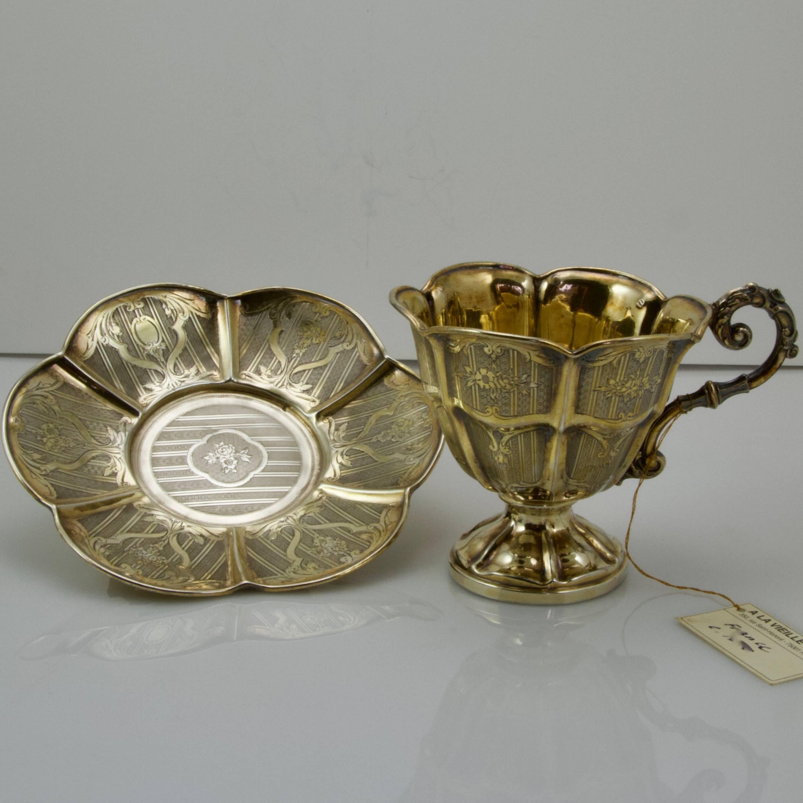 French 19th Century Vermeil Decorative Chocolate Cup Made in Paris For Sale