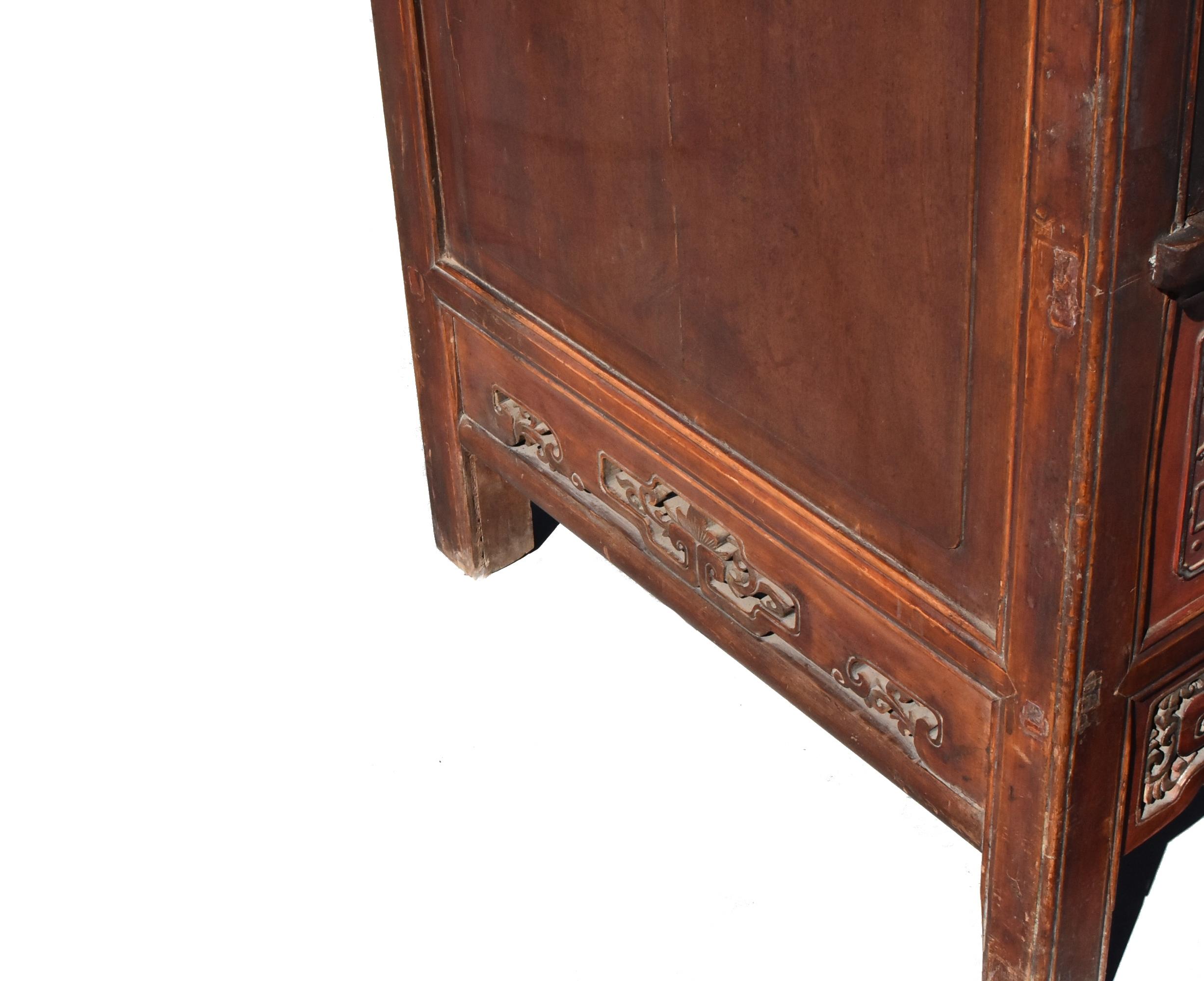 19th Century Chinese Vermillion Red Gilt Silvered Carved Armoire For Sale 3