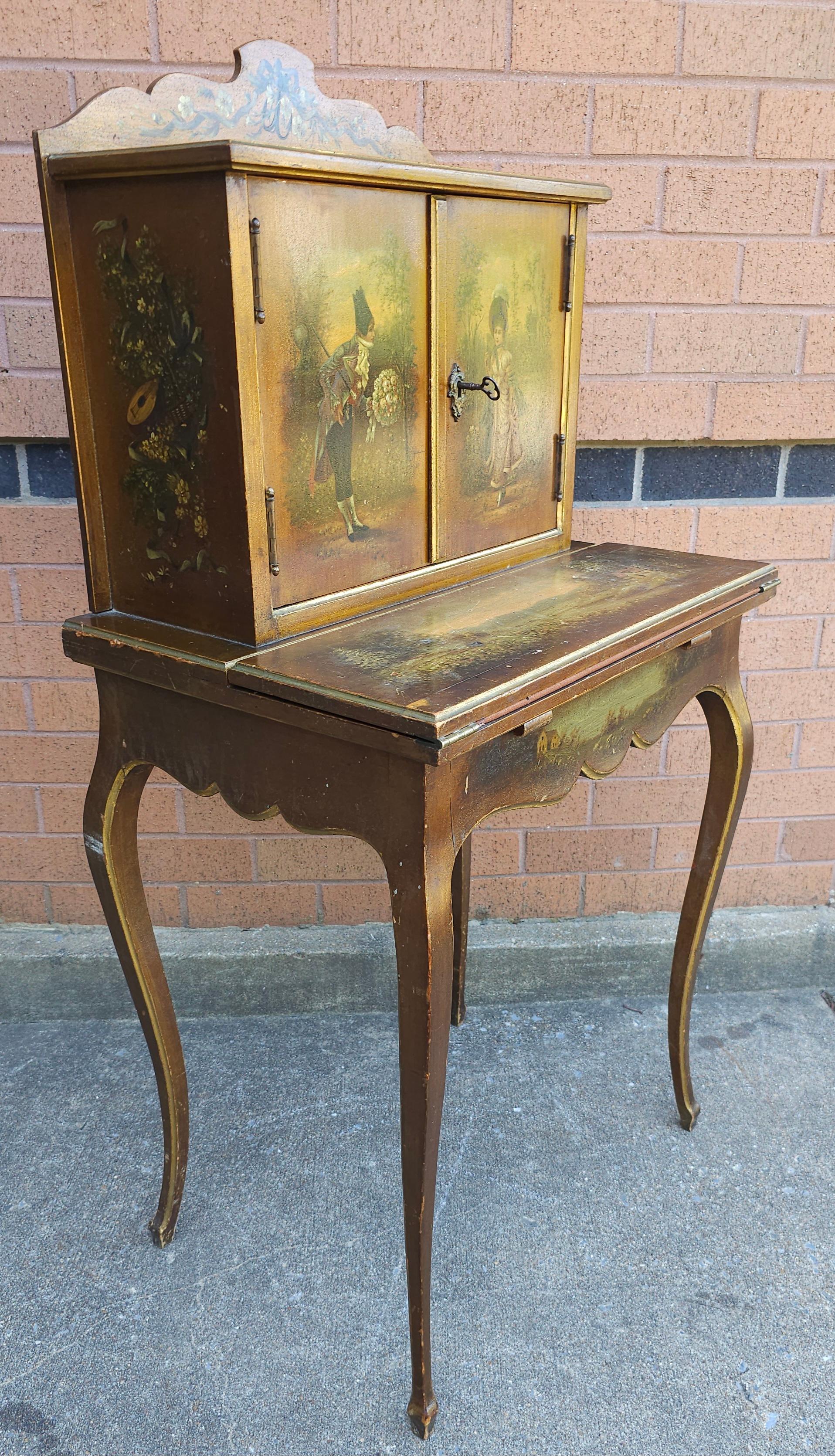 A 19th Century Vermis Martin Style Bonheur Du Jour Secretary Desk. Hand Painted and with original functional key.
Measures 24