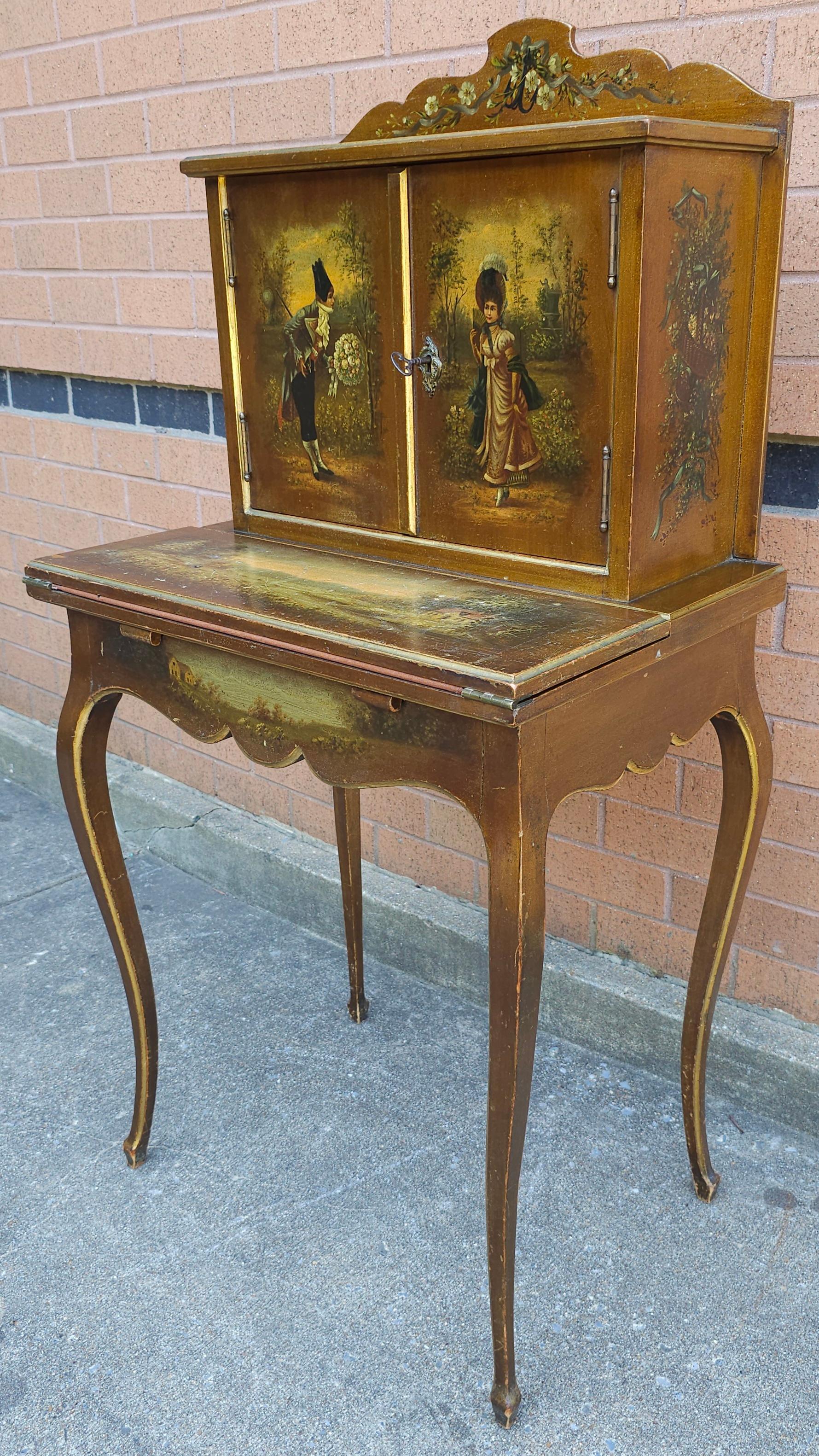 Victorian 19th Century Vermis Martin Style Bonheur Du Jour Secretary Desk For Sale