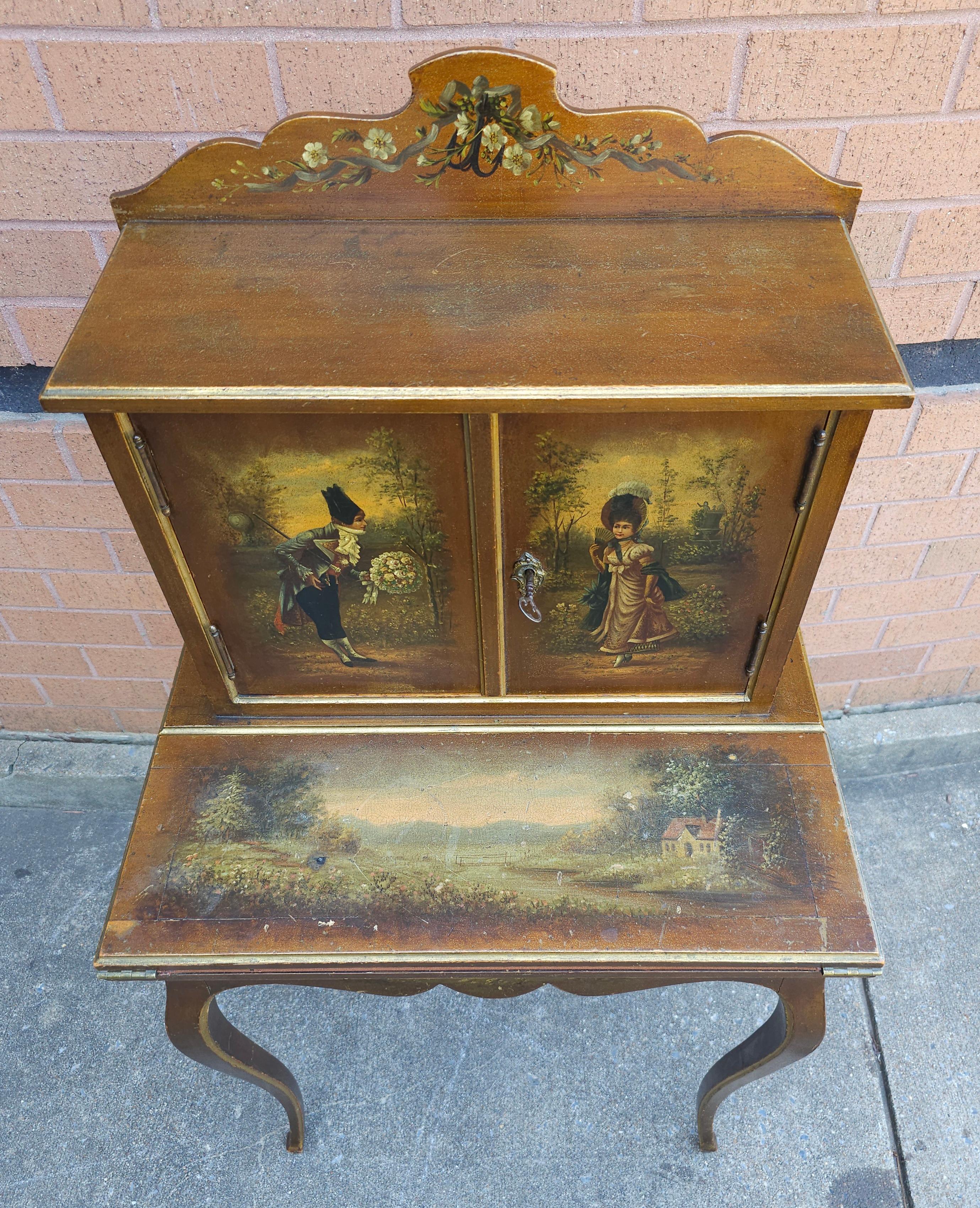 French 19th Century Vermis Martin Style Bonheur Du Jour Secretary Desk For Sale
