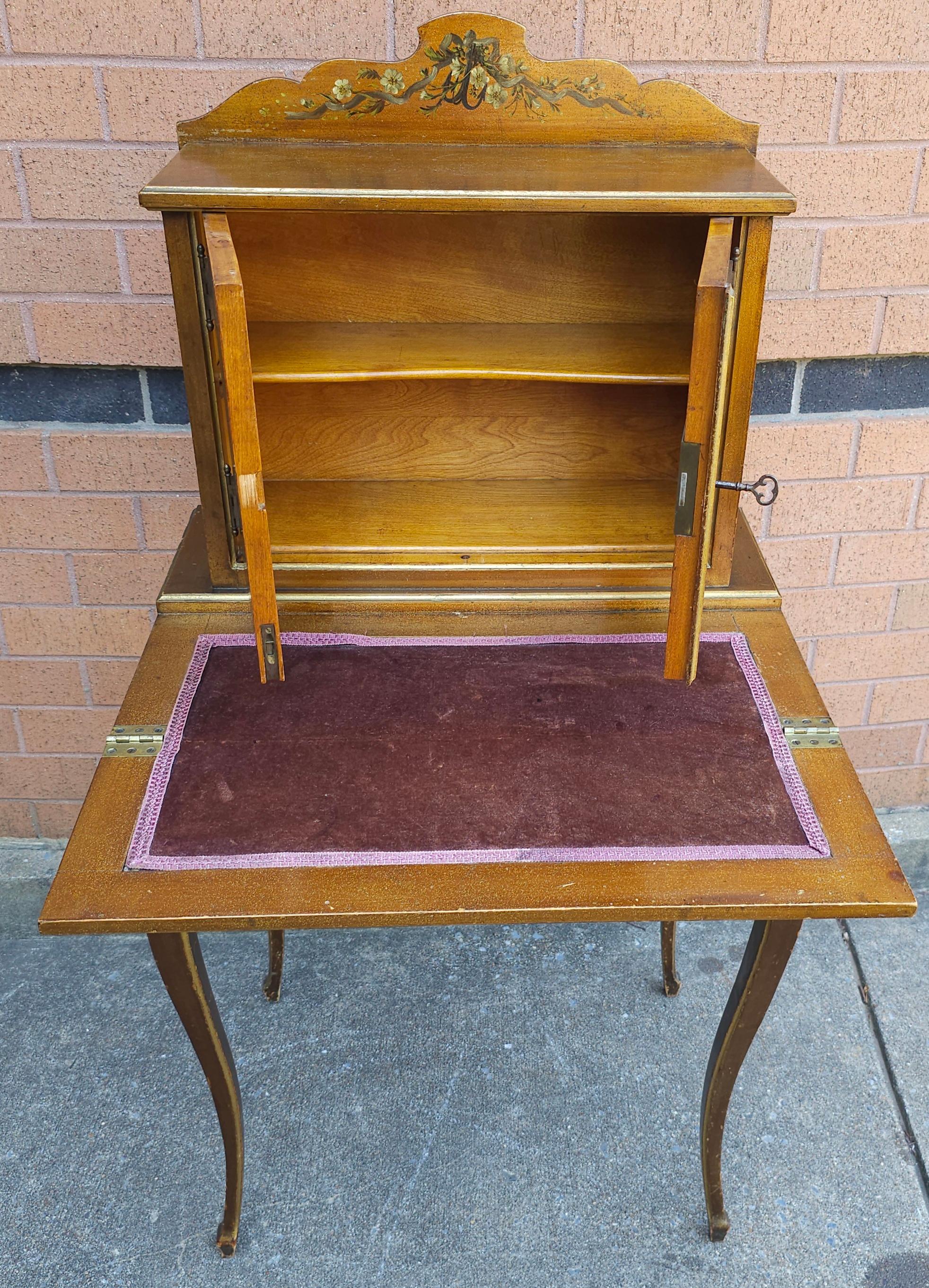 Velvet 19th Century Vermis Martin Style Bonheur Du Jour Secretary Desk For Sale