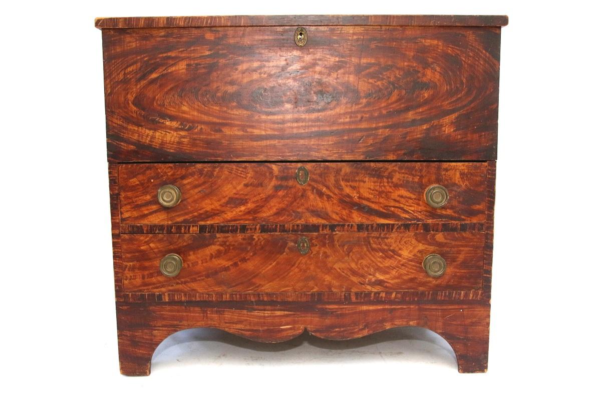 American Colonial 19th Century Vermont Grain Painted Blanket Chest For Sale