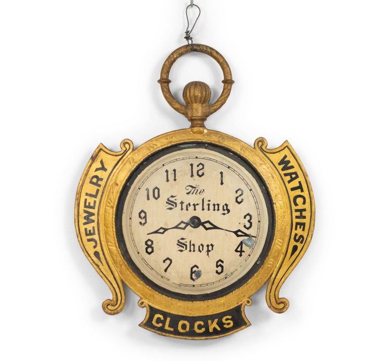 American Country Tole Gold Clock Sign For Sale at 1stDibs
