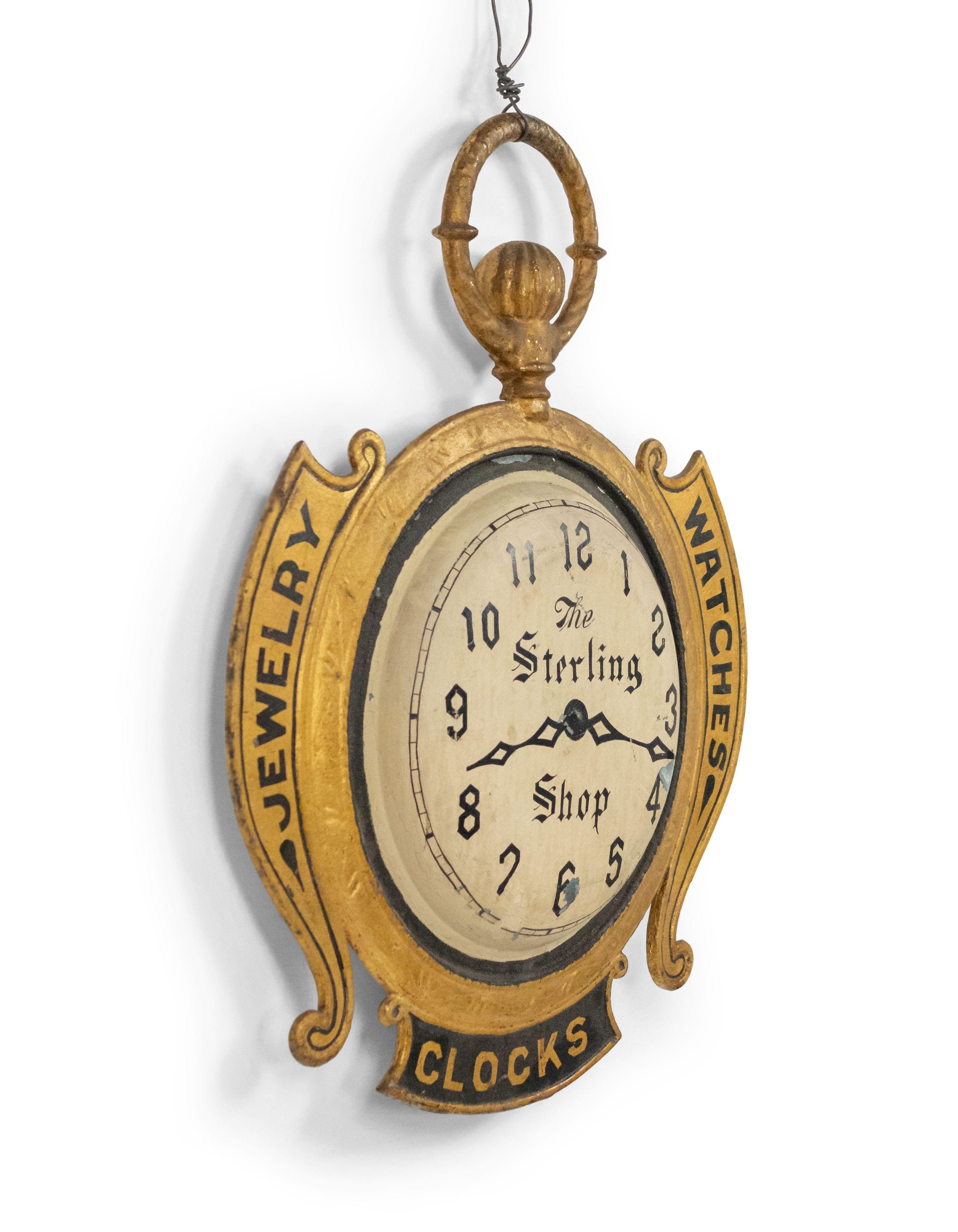 19th Century American Country Tole Gold Clock Sign For Sale