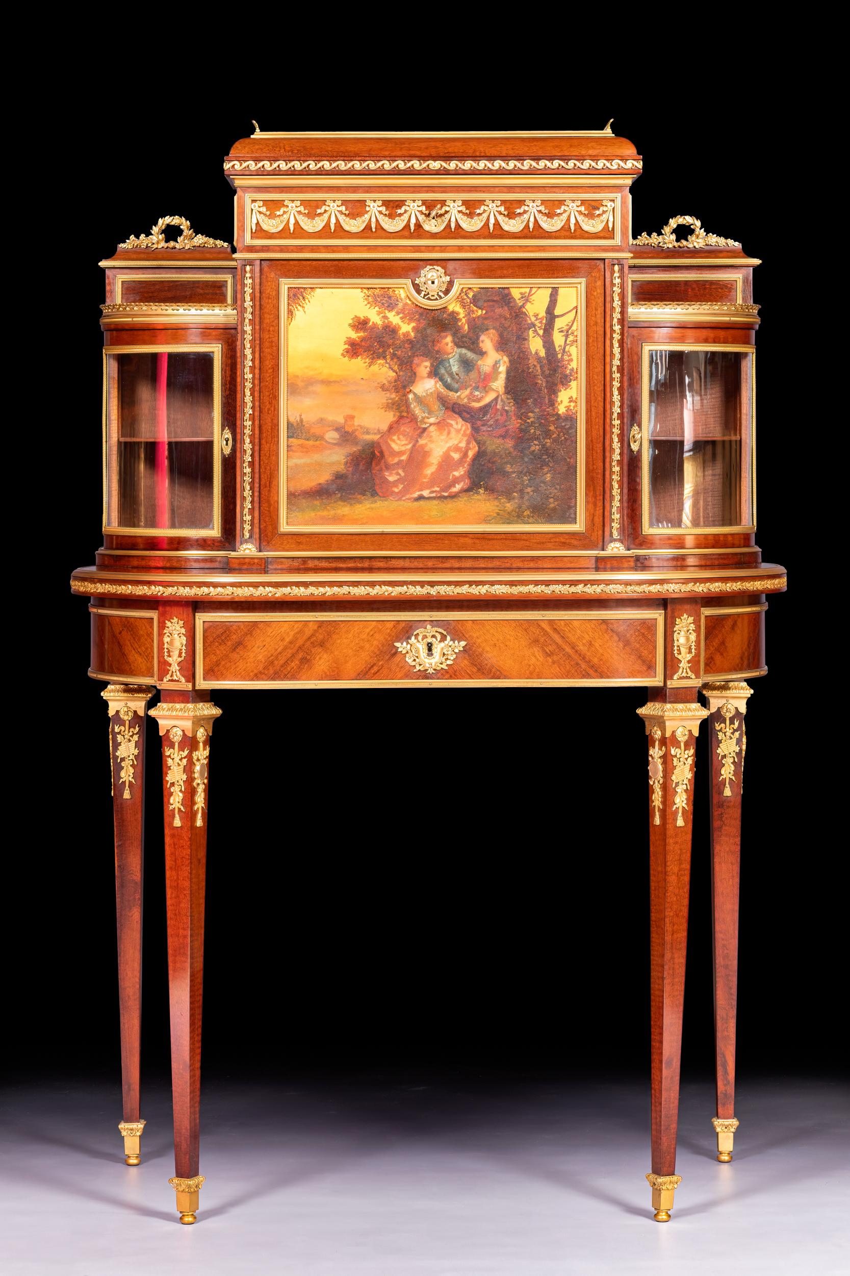 Francese Gabinetto Secretaire francese in Vernis Martin del XIX secolo attribuito a Paul Sormani in vendita
