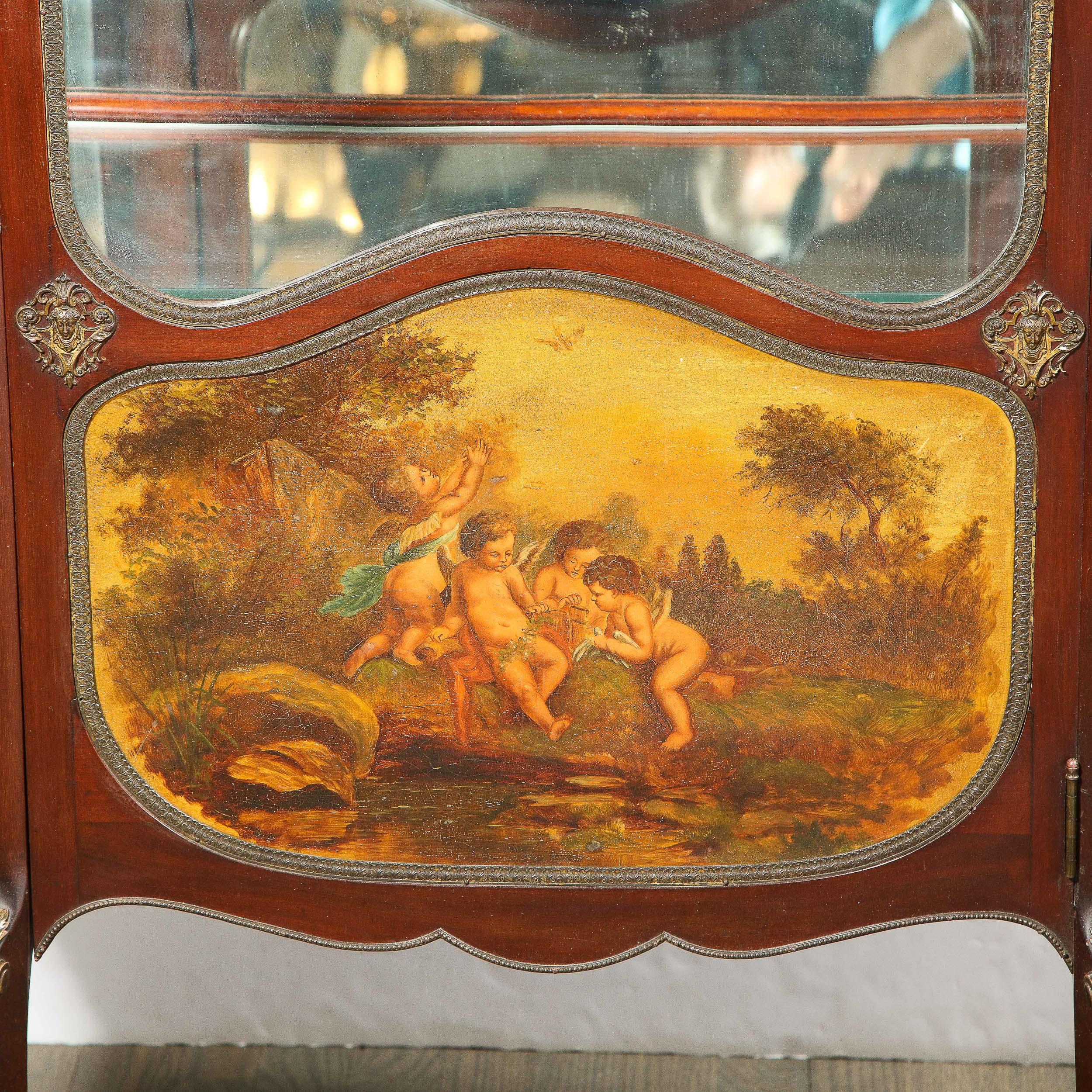 19. Jahrhundert, Vernis Martin, handbemalte neoklassizistische Vitrine aus vergoldetem Holz und Bronze im Angebot 9