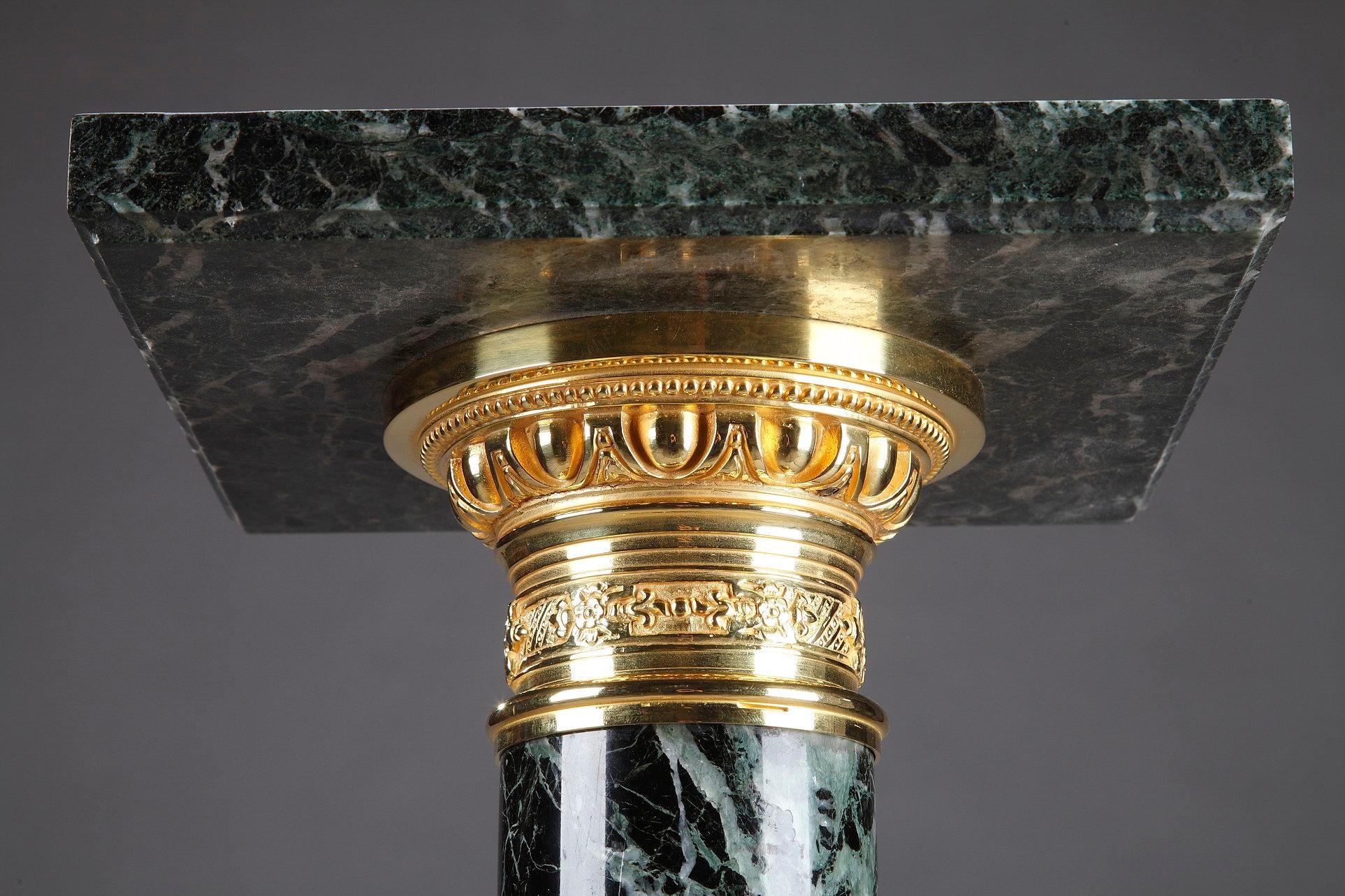 Neoclassical 19th Century Vert-de-Mer Marble Pedestal