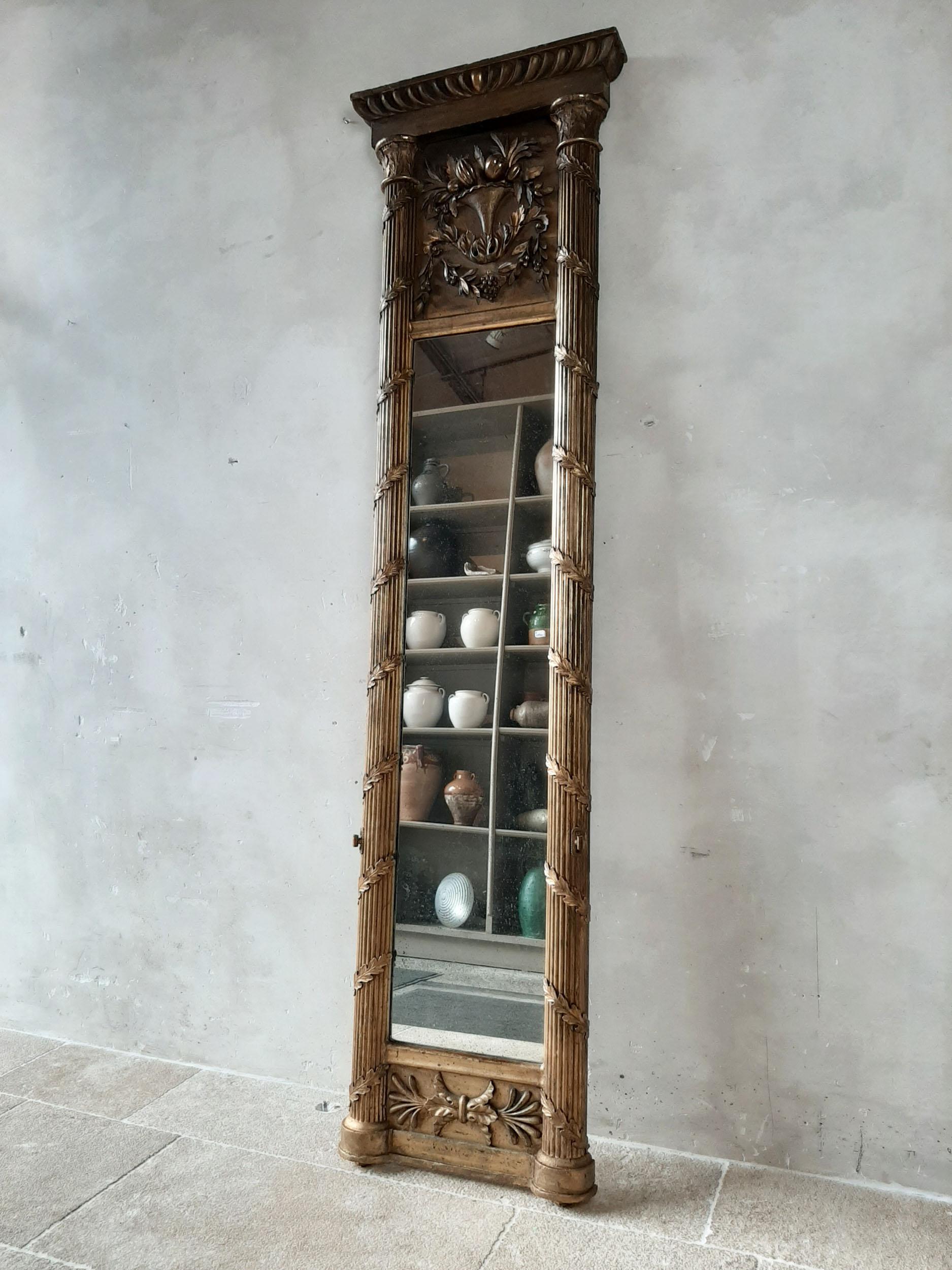 19th Century Very High, Narrow Penant Giltwood Mirror in Empire Style In Good Condition In Baambrugge, NL