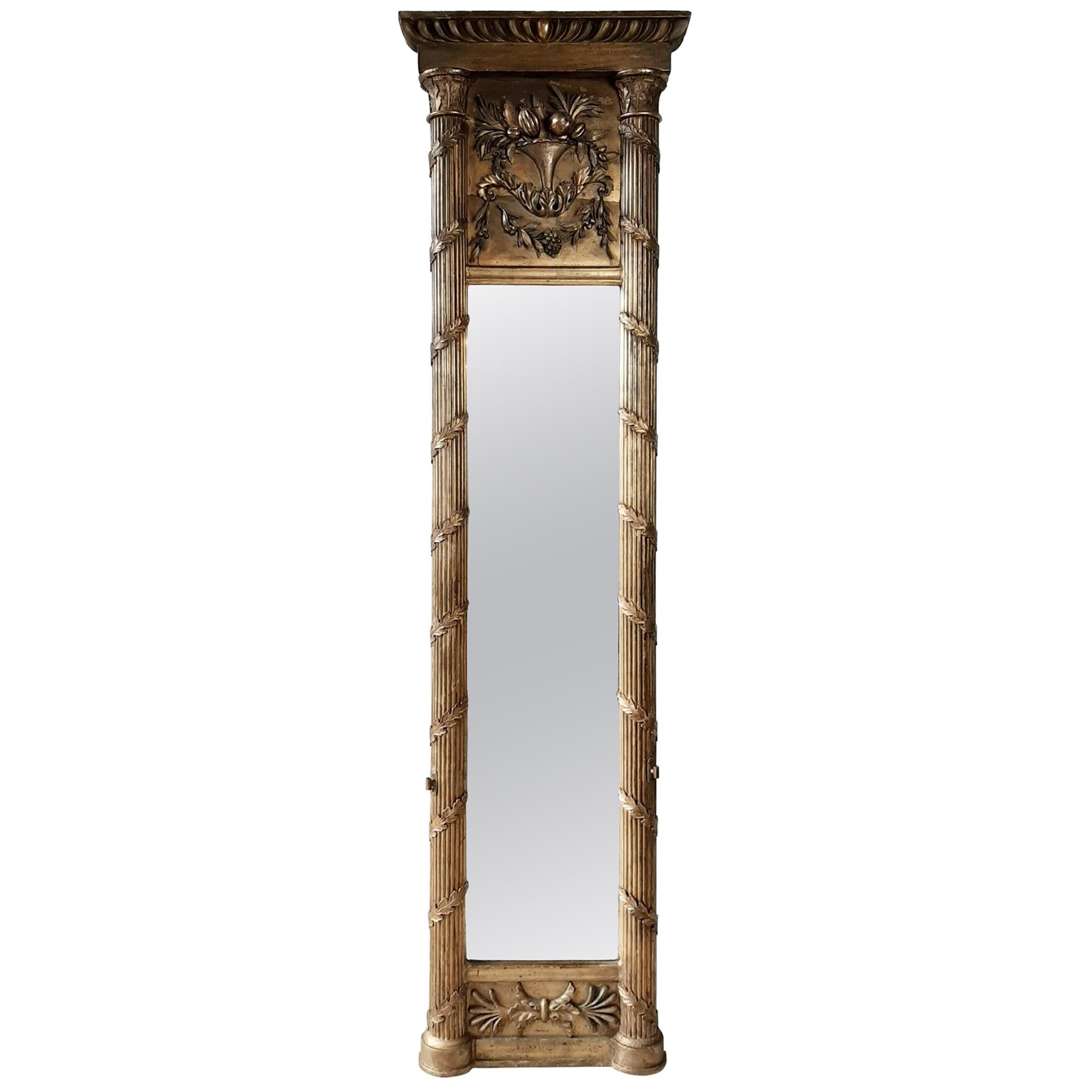19th Century Very High, Narrow Penant Giltwood Mirror in Empire Style
