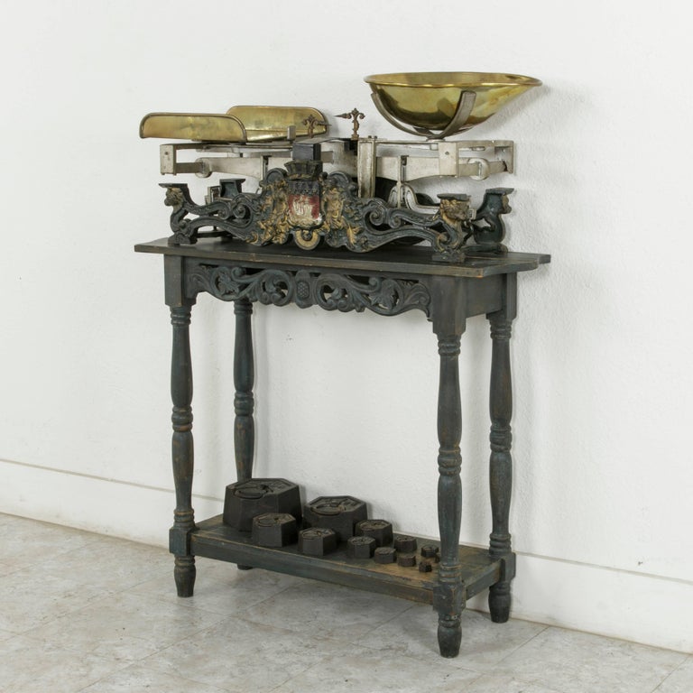 19th Century Very Large French Iron Butcher Scales with Brass Pans and