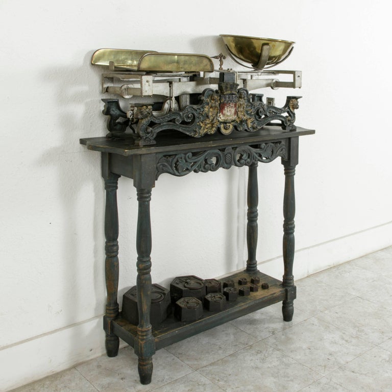 19th Century Very Large French Iron Butcher Scales with Brass Pans and