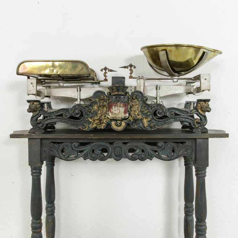 19th Century Very Large French Iron Butcher Scales with Brass Pans and
