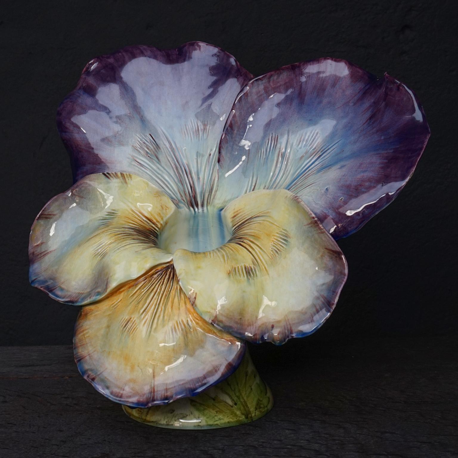 19th Century Very Large French Majolica Unsigned Massier Violet Pansy Vase 8