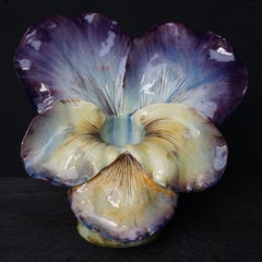 19th Century Very Large French Majolica Unsigned Massier Violet Pansy Vase
