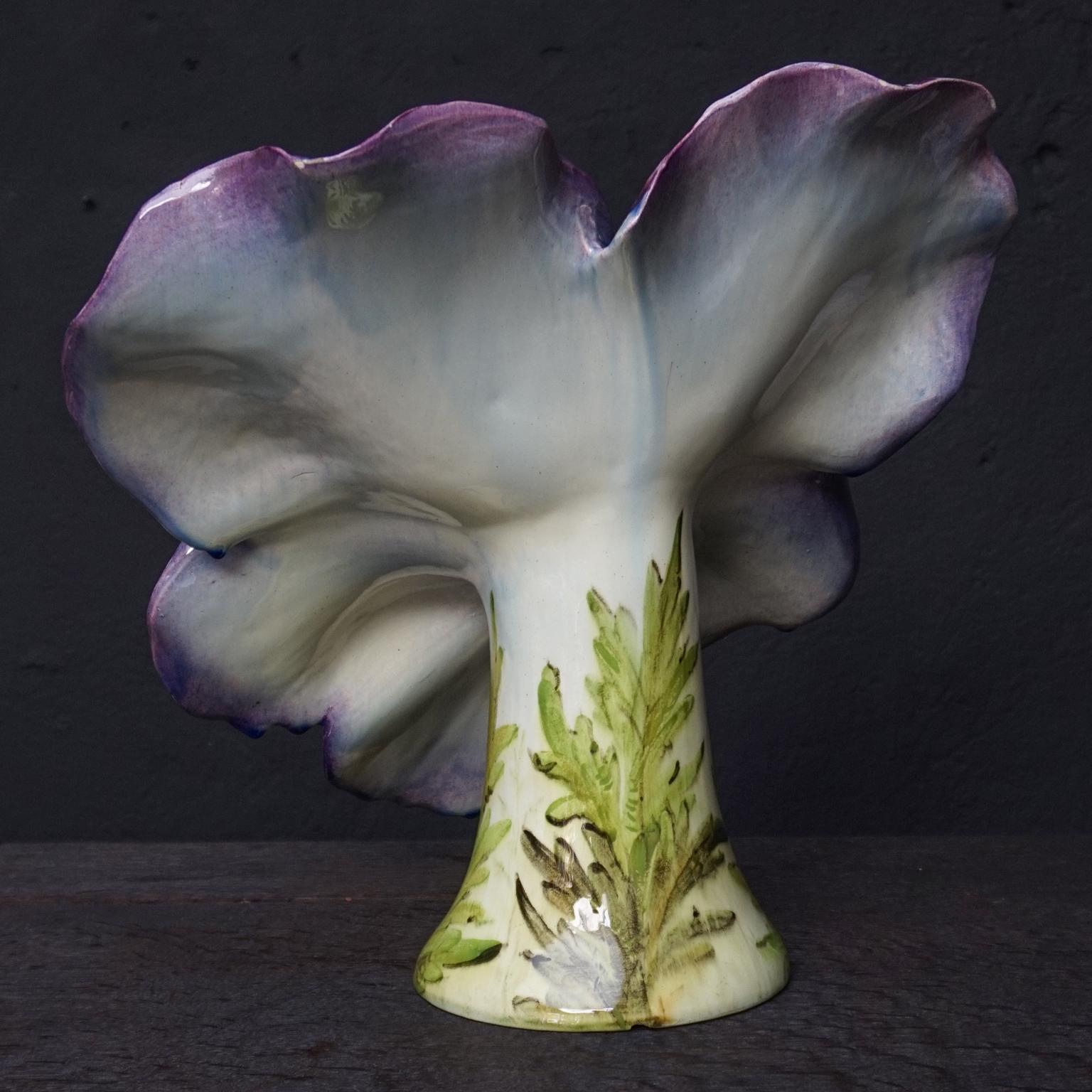 19th Century Very Large French Majolica Unsigned Massier Violet Pansy Vase 3