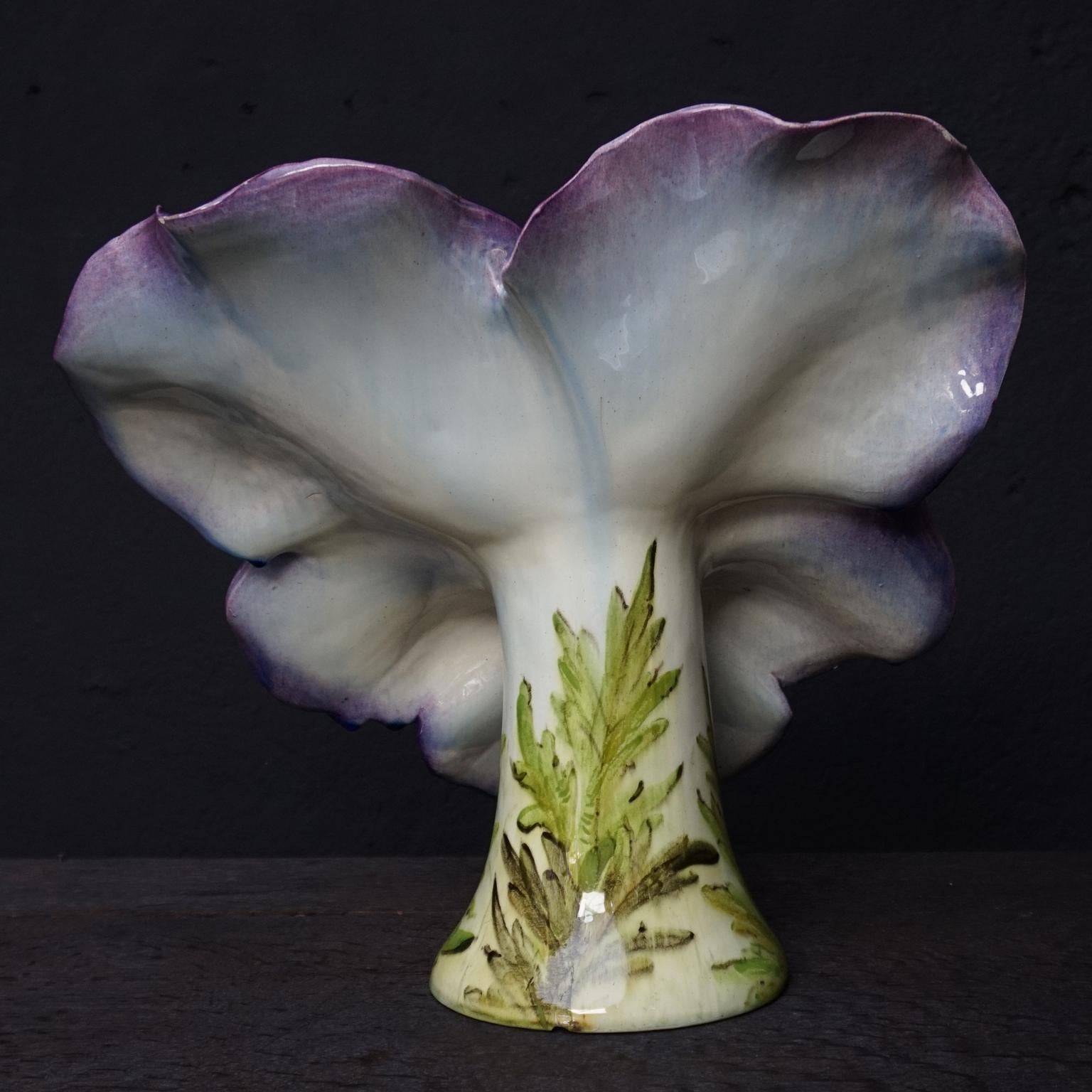 19th Century Very Large French Majolica Unsigned Massier Violet Pansy Vase 4