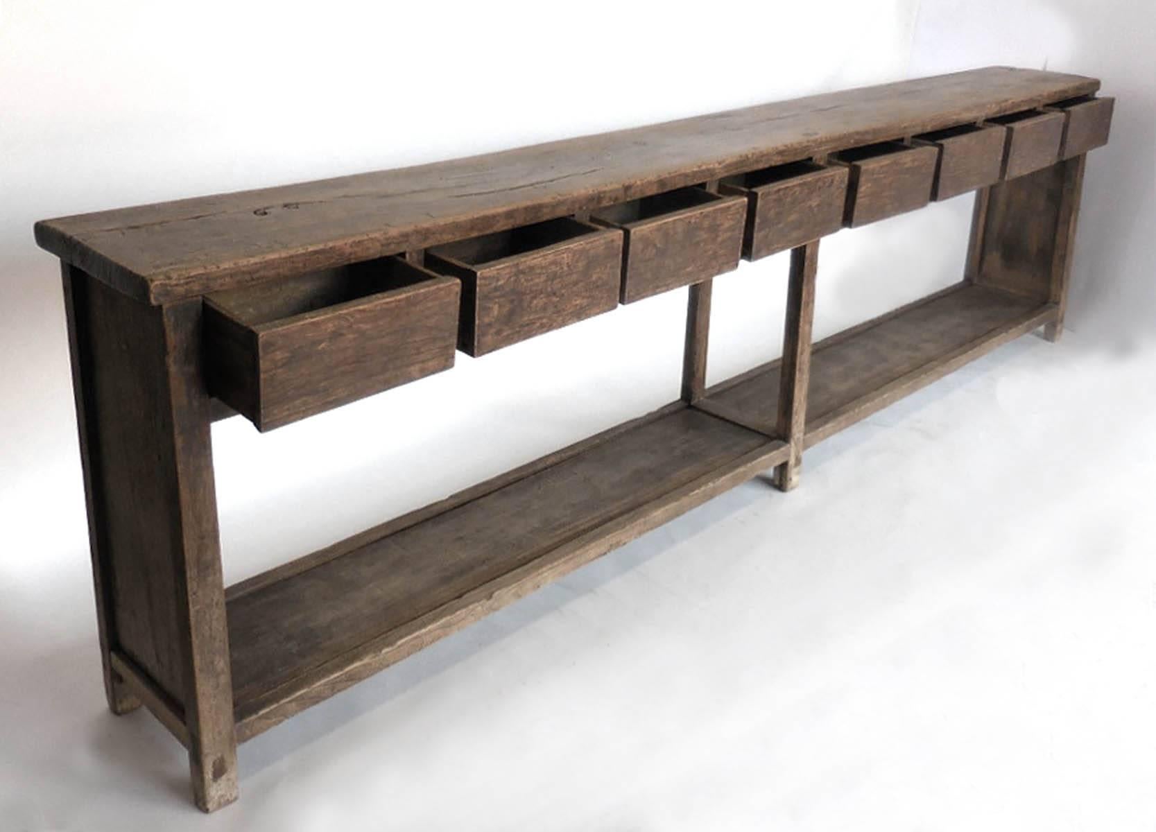 Qing 19th Century Very Long Elm Console with Drawers