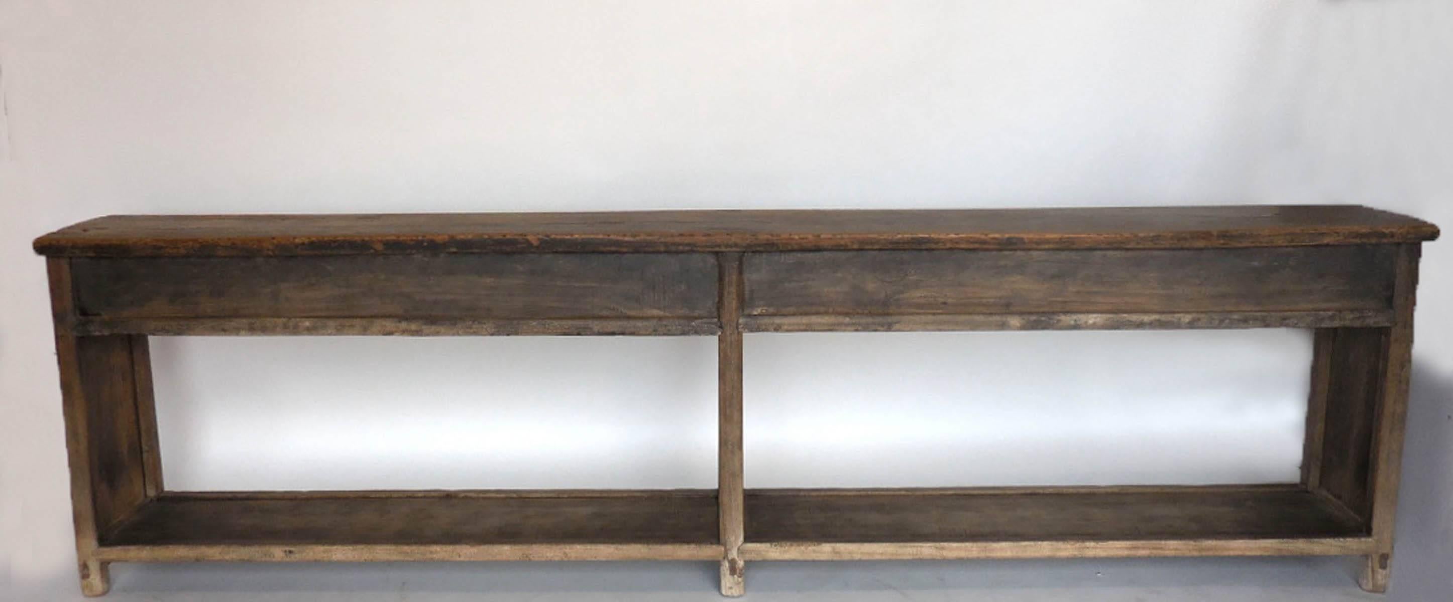 Chinese 19th Century Very Long Elm Console with Drawers