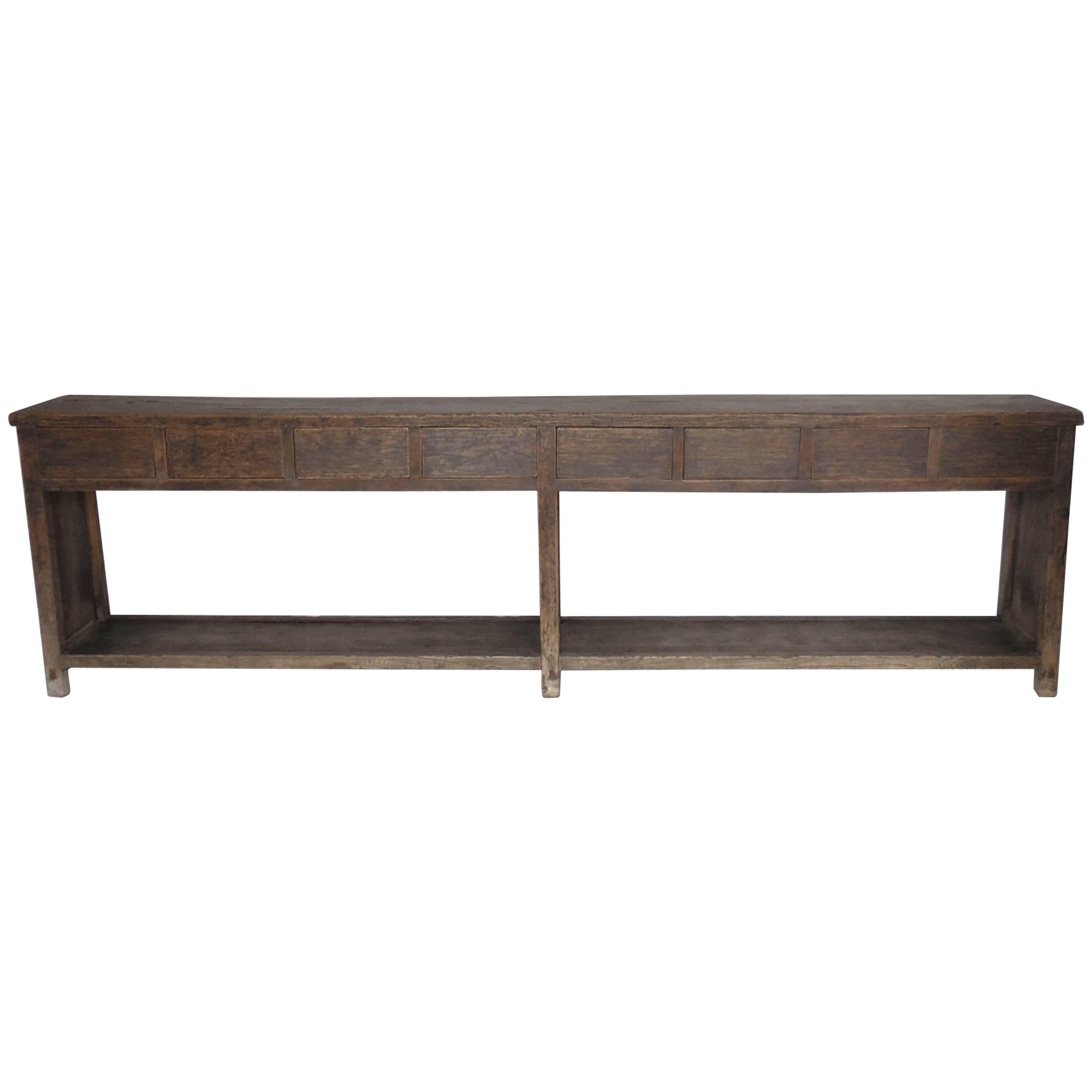 19th Century Very Long Elm Console with Drawers