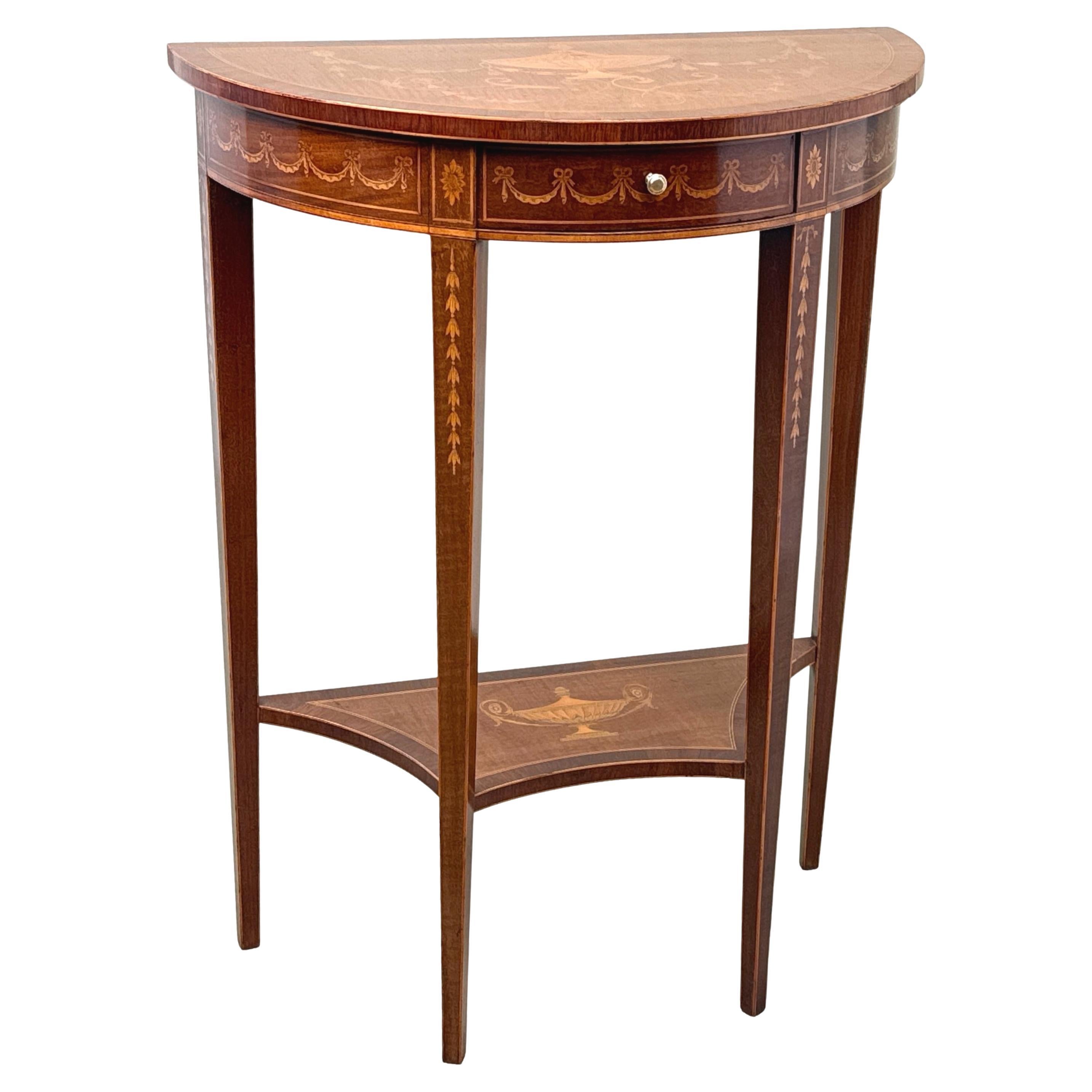 19th Century Very Small "Edwards & Roberts" Demi Lune Console Table For Sale