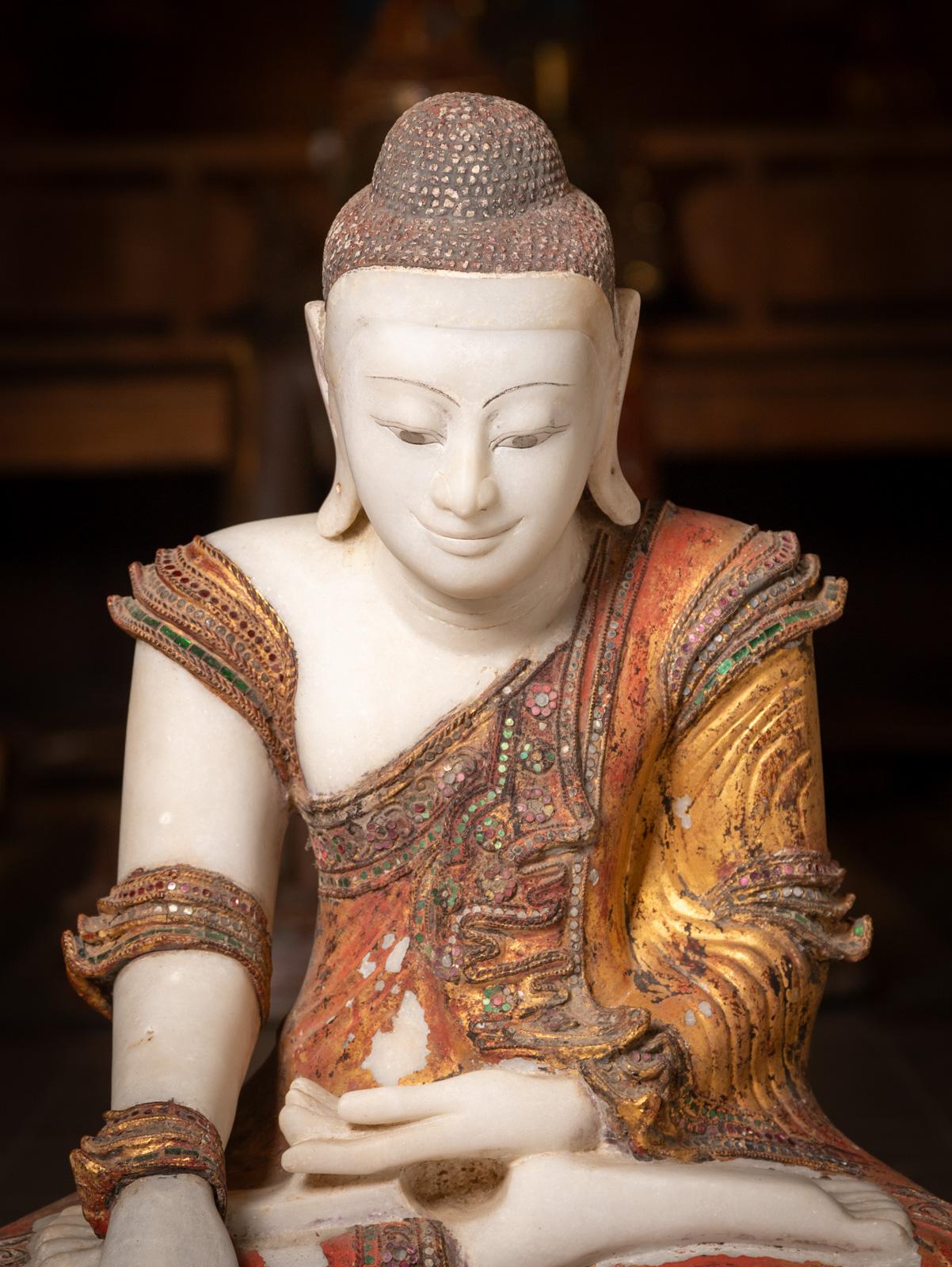 Marble 19th century Very special marble Burmese Buddha statue from Burma For Sale