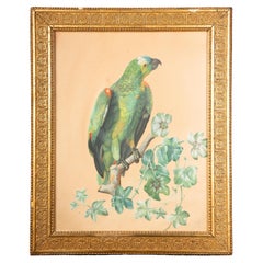 19th Century Vibrant Avian Charm: Parrot on a Branch by C. Petersen