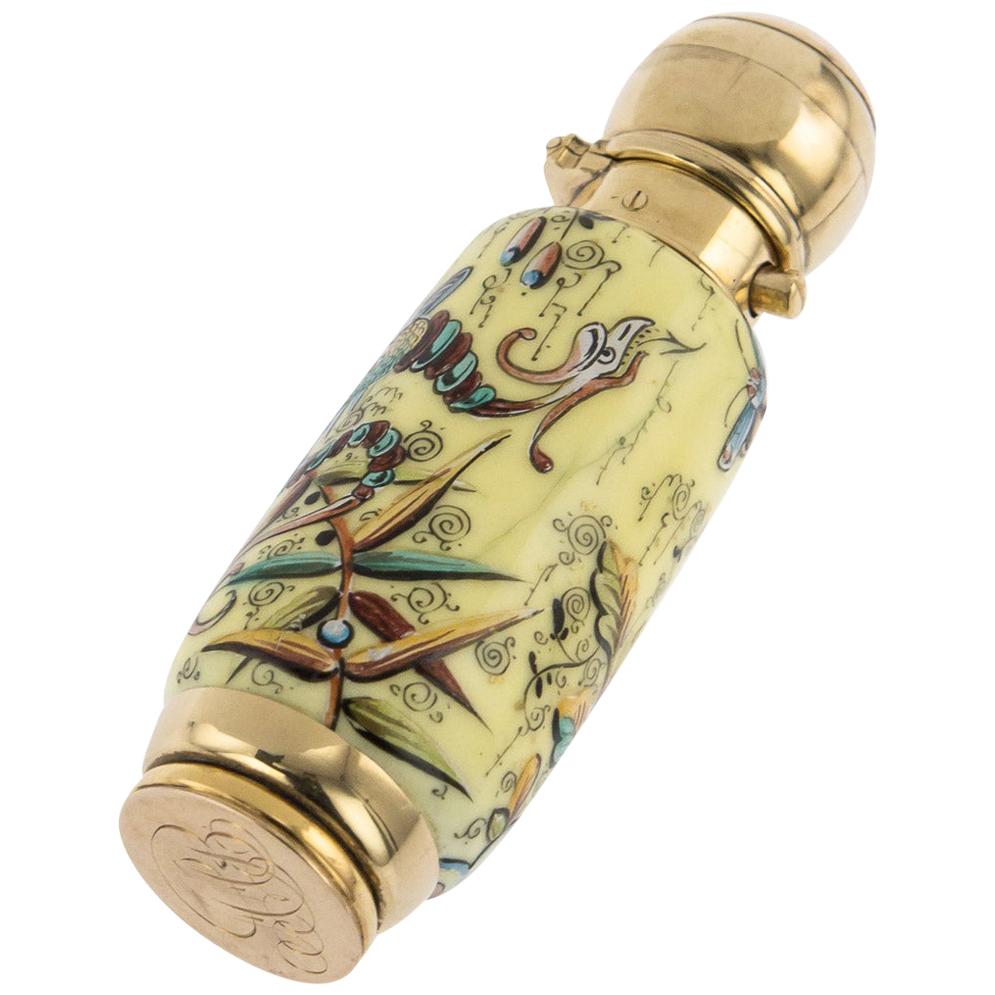 Victorian 18-Karat Gold and Enamel Scent Bottle, Sampson Mordan, circa 1880