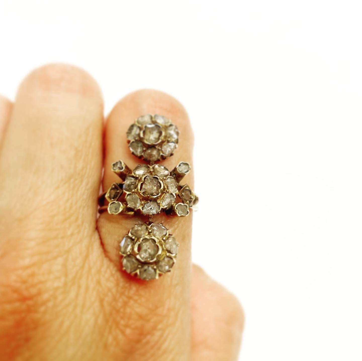 Victorian 18k Yellow Gold, Rose Cut Diamonds Cocktail Ring 6