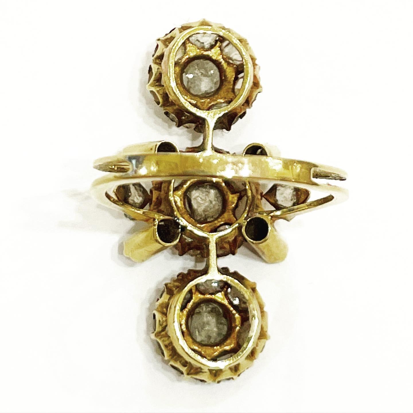 Women's or Men's Victorian 18k Yellow Gold, Rose Cut Diamonds Cocktail Ring