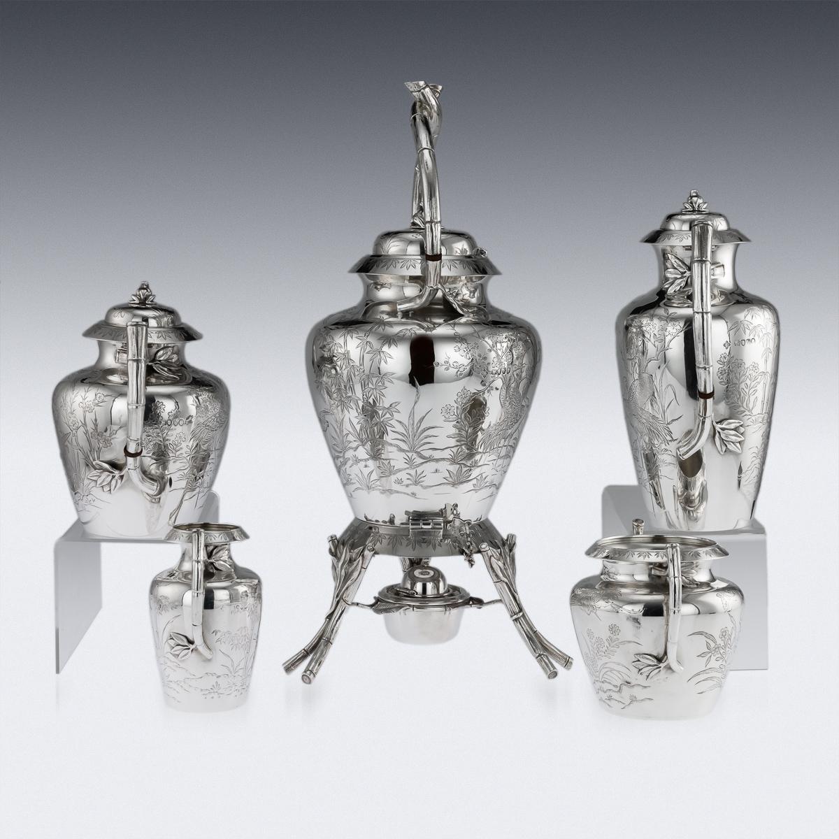 19th Century Victorian Aesthetic Movement Silver Tea Service, circa 1880 In Good Condition For Sale In Royal Tunbridge Wells, Kent