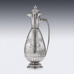 19th Century Victorian Aesthetic Movement Solid Silver Wine Jug, C.1878