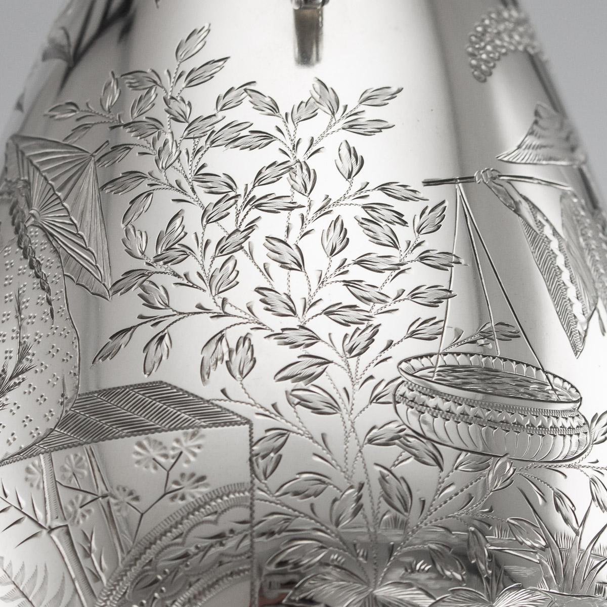 19th Century Victorian Aesthetic Movement Solid Silver Wine Jug, c.1879 For Sale 11