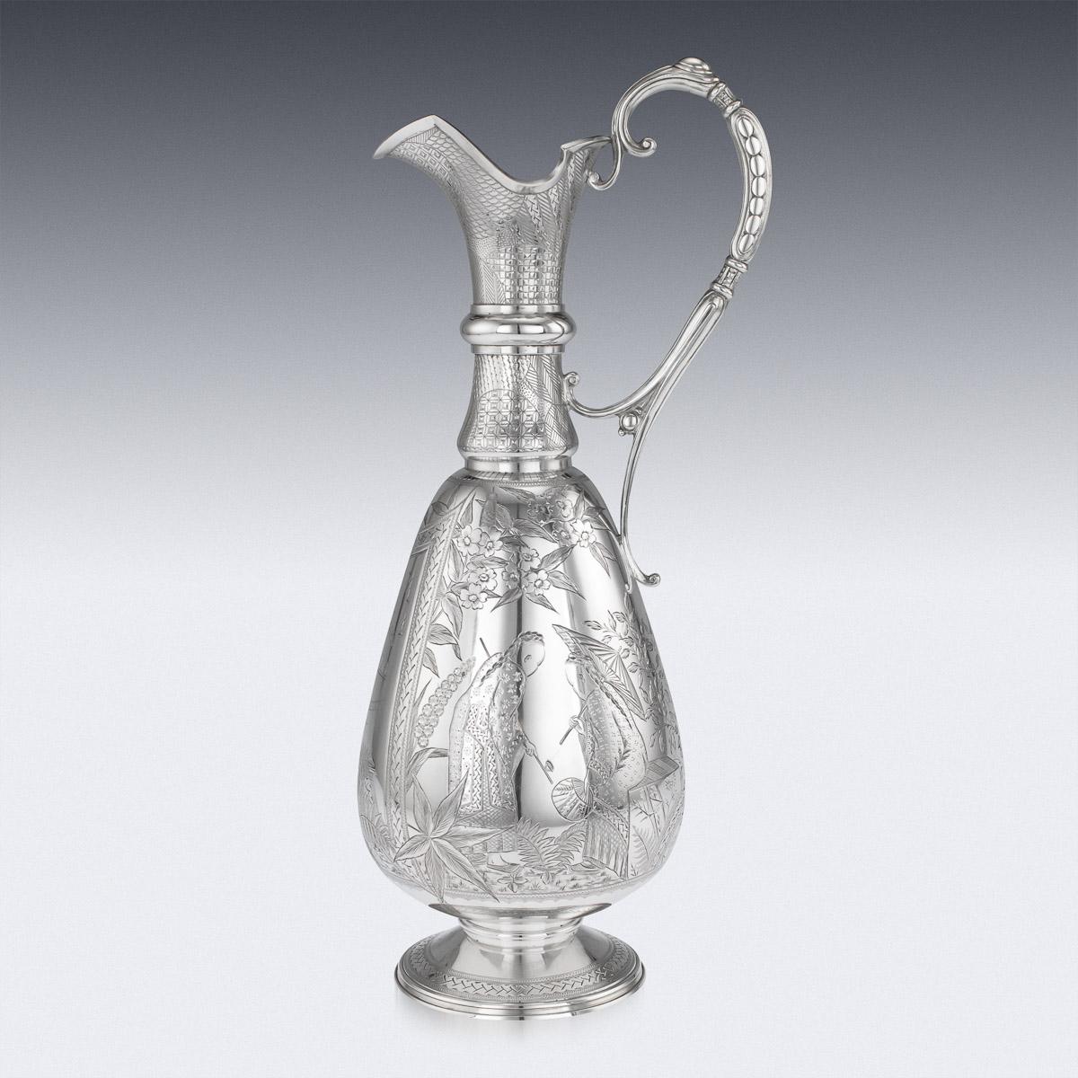 English 19th Century Victorian Aesthetic Movement Solid Silver Wine Jug, c.1879 For Sale