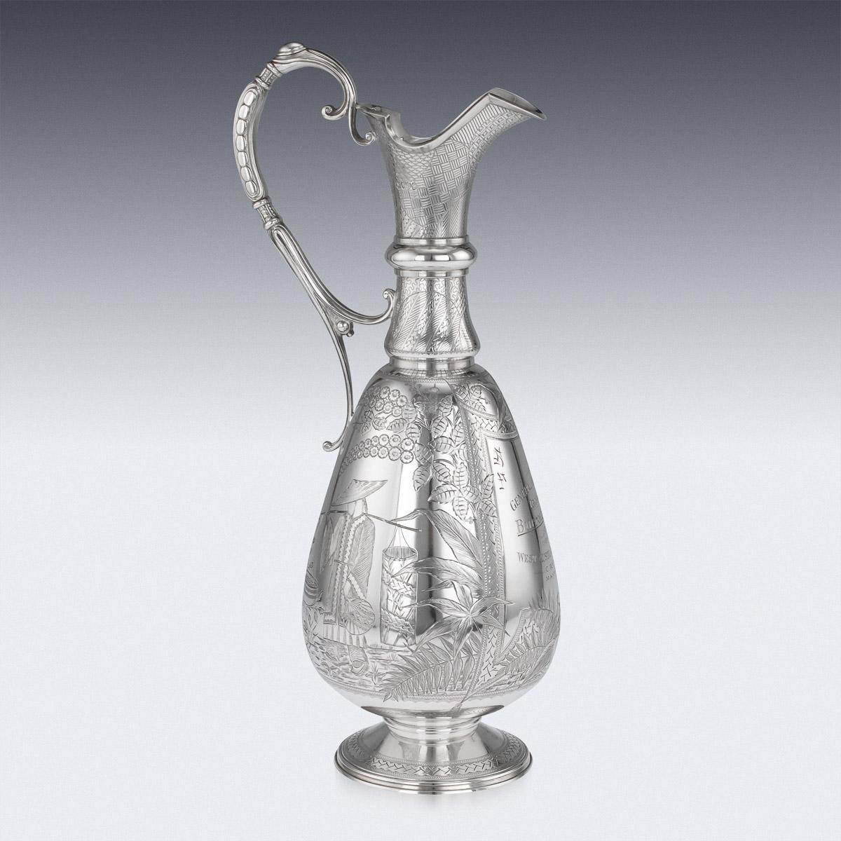 Sterling Silver 19th Century Victorian Aesthetic Movement Solid Silver Wine Jug, c.1879 For Sale
