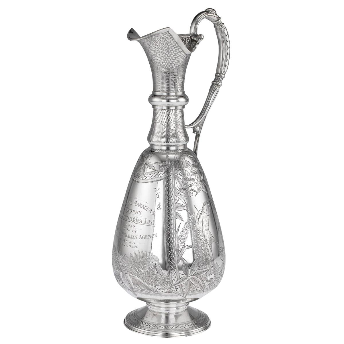 19th Century Victorian Aesthetic Movement Solid Silver Wine Jug, c.1879 For Sale