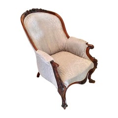 19th Century Victorian Antique Mahogany Carved Library Chair
