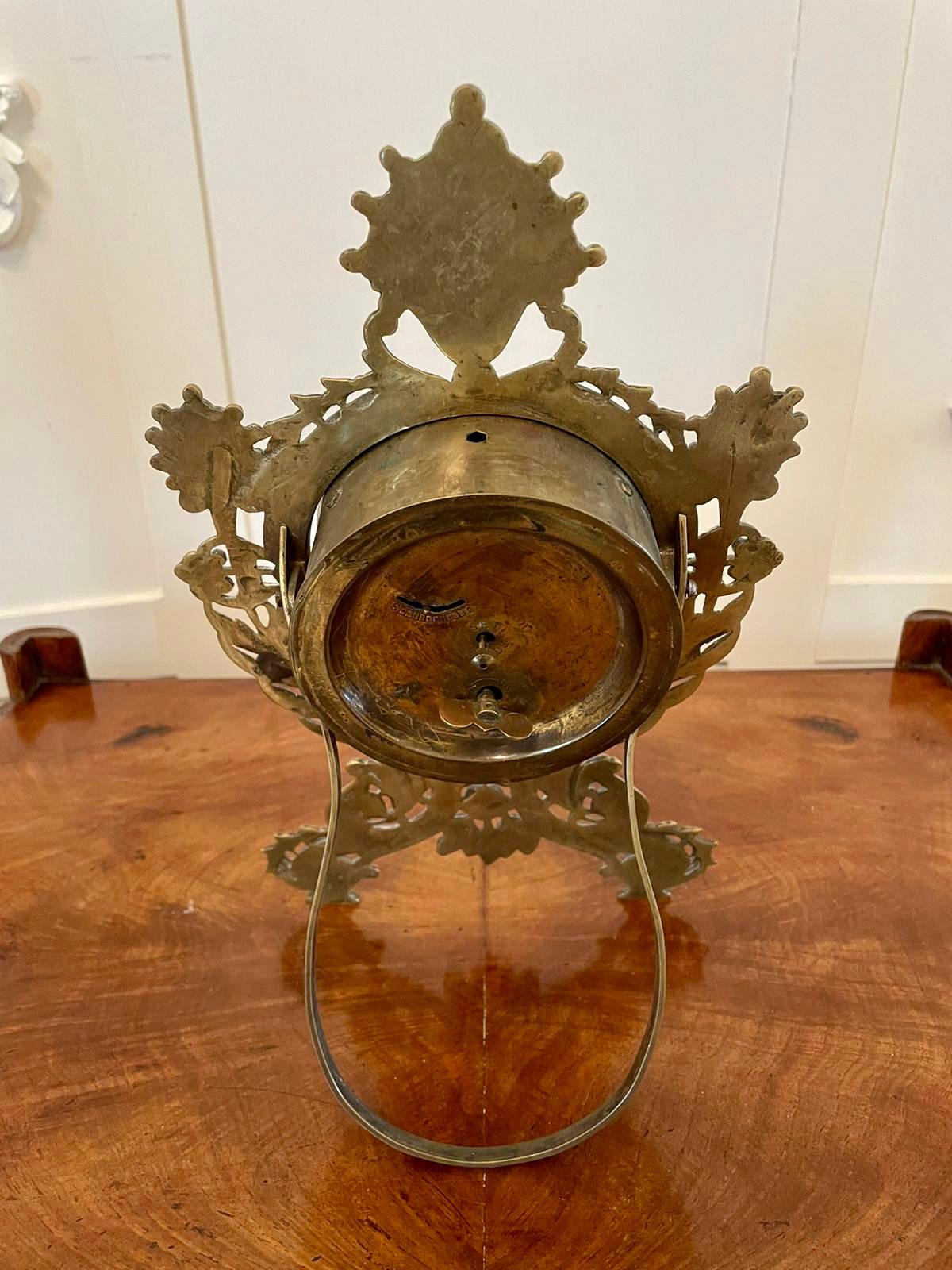 19th Century Victorian Antique Ornate Brass Desk Clock For Sale 5