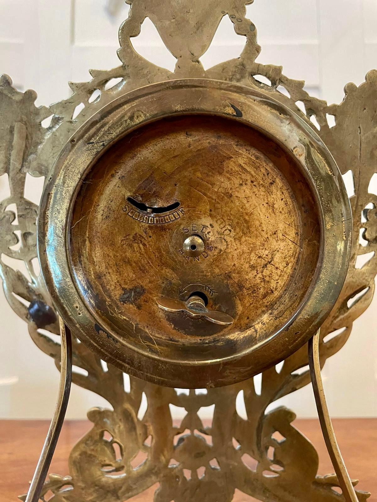 19th Century Victorian Antique Ornate Brass Desk Clock For Sale 6