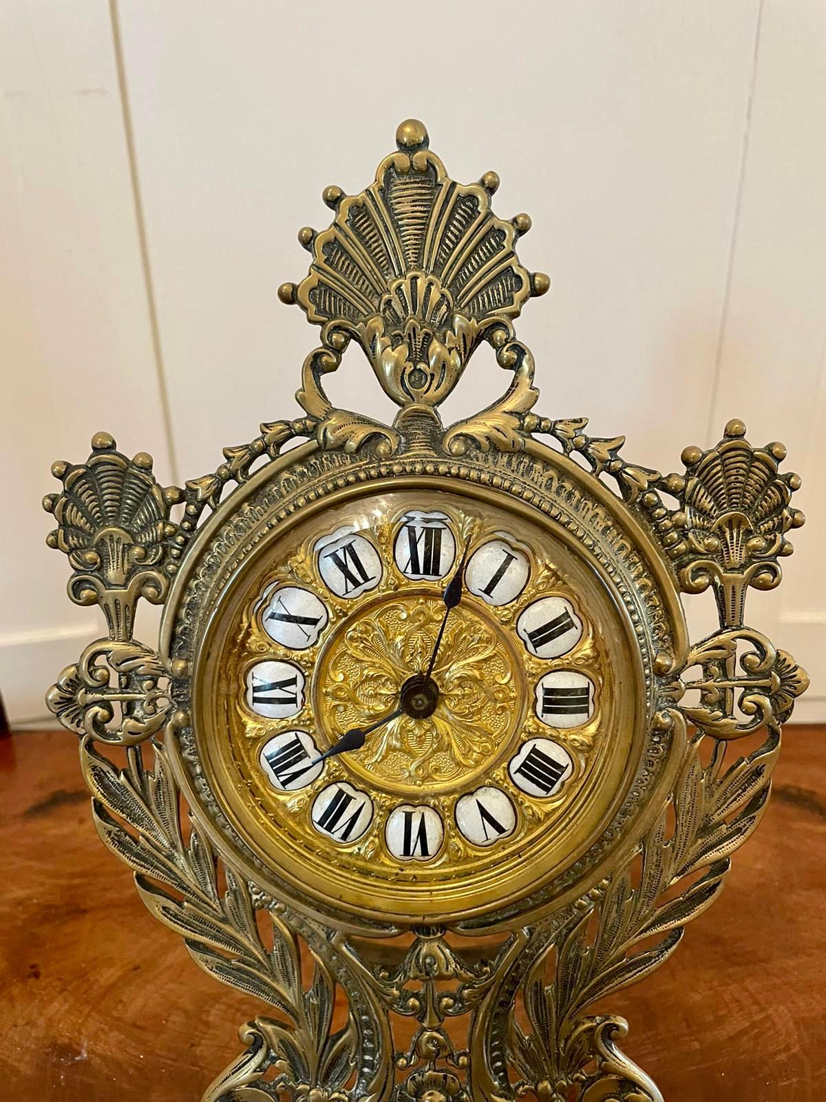 19th Century Victorian Antique Ornate Brass Desk Clock In Good Condition For Sale In Suffolk, GB