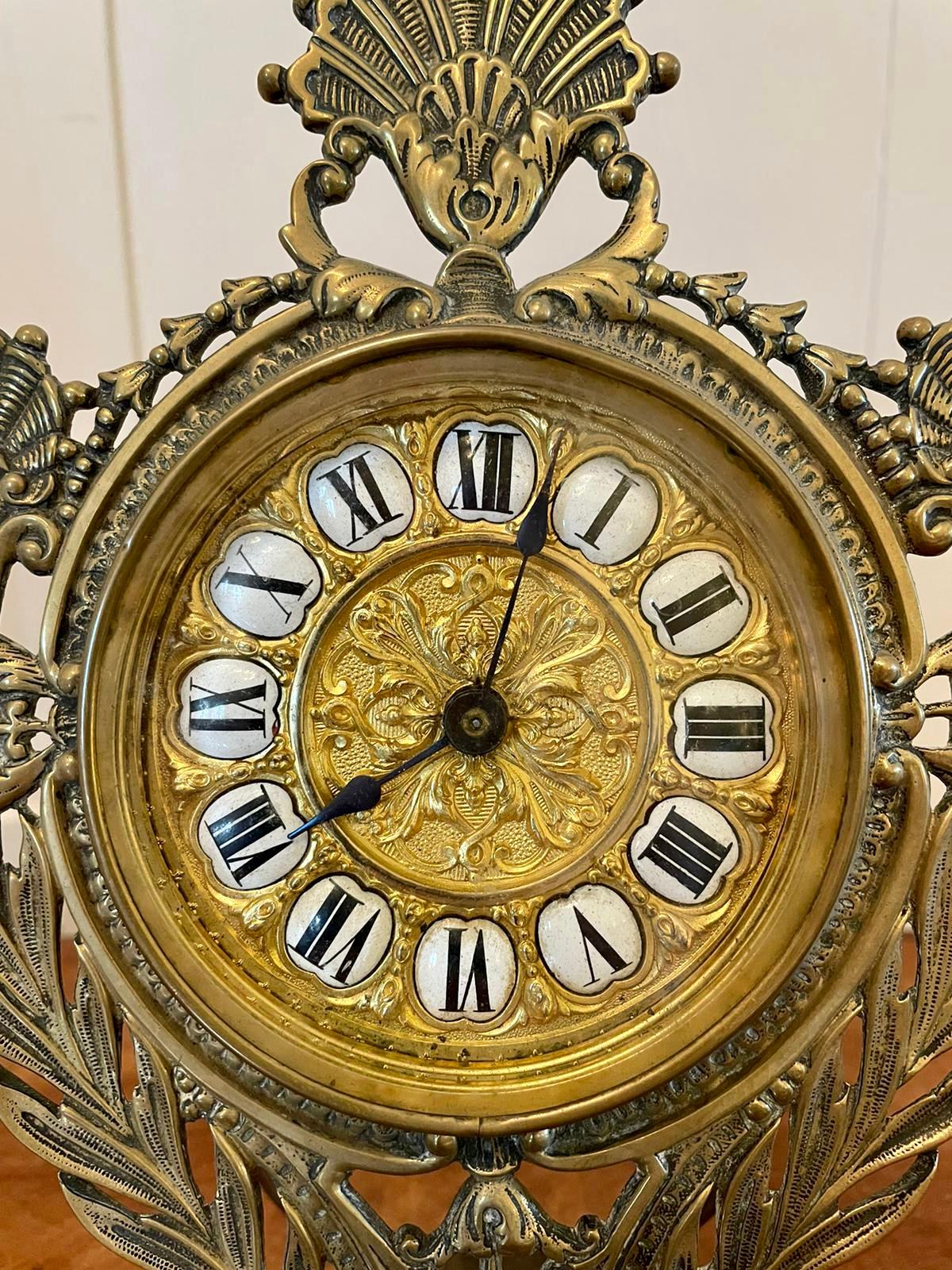 19th Century Victorian Antique Ornate Brass Desk Clock For Sale 1